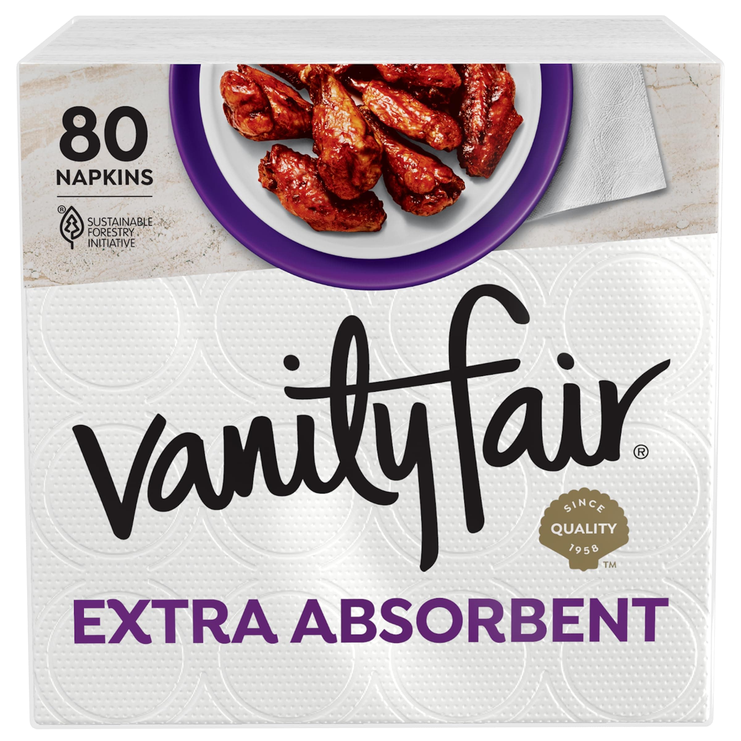 Vanity Fair Extra Absorbent Premium Paper Napkins, 80 Count, Disposable Napkins Made Soft And Strong For Messy Meals And Everyday Use 80 Count (Pack of 1)