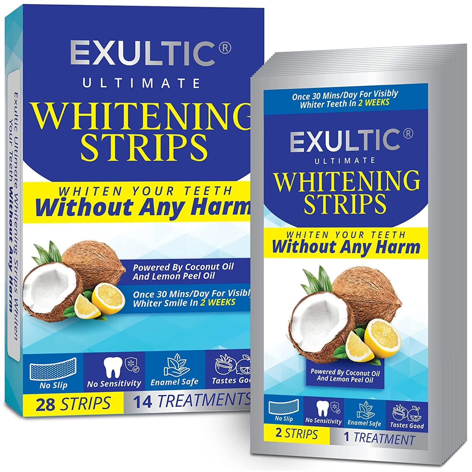 Teeth Whitening Strips for Teeth Sensitive- Coconut and Lemon Peel Oil Infused White Strips- Whiter, Brighter Smiles - Gentle and Safe Whitening Kit -28 Whitening Strips -14 Treatments
