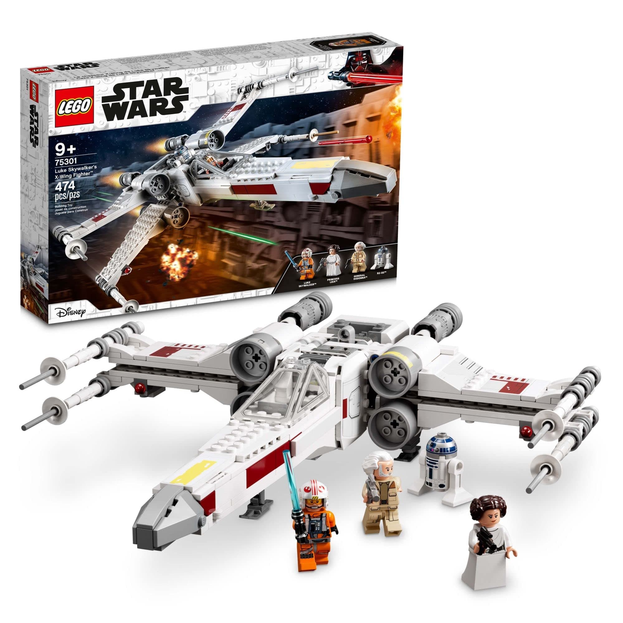 LEGO Star Wars Luke Skywalker's X-Wing Fighter 75301 Building Toy Set - Princess Leia Minifigure, R2-D2 Droid Figure, Jedi Spaceship from The Classic Trilogy Movies, Great Gift for Kids, Boys, Girls