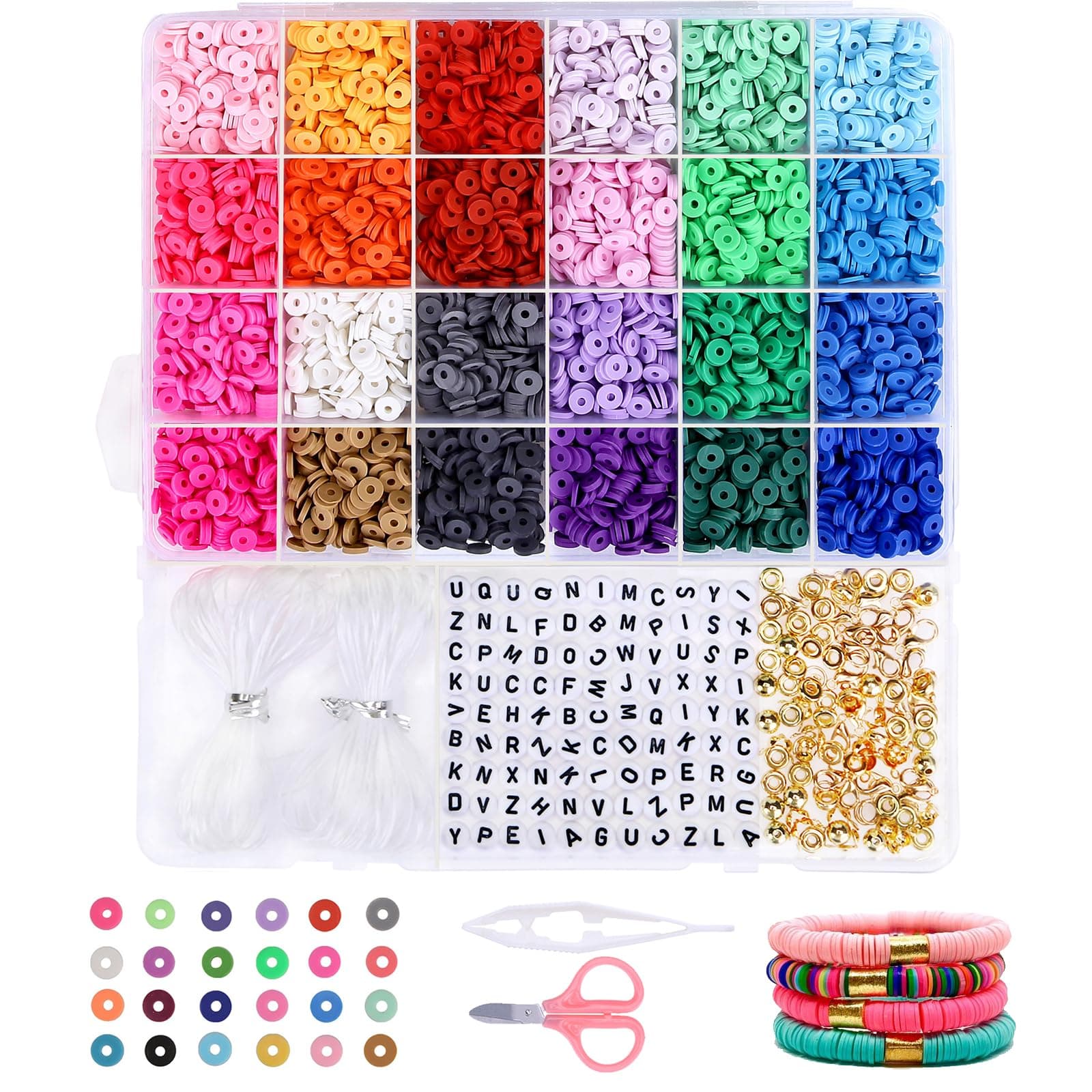 GREENTIME Clay Beads, 4500 pcs Flat Round Spacer Clay Beads Heishi Beads for Bracelets Making Kit Earring DIY Crafts for Holiday Presents (24Color 6 mm) 24 colors S-4500PCS