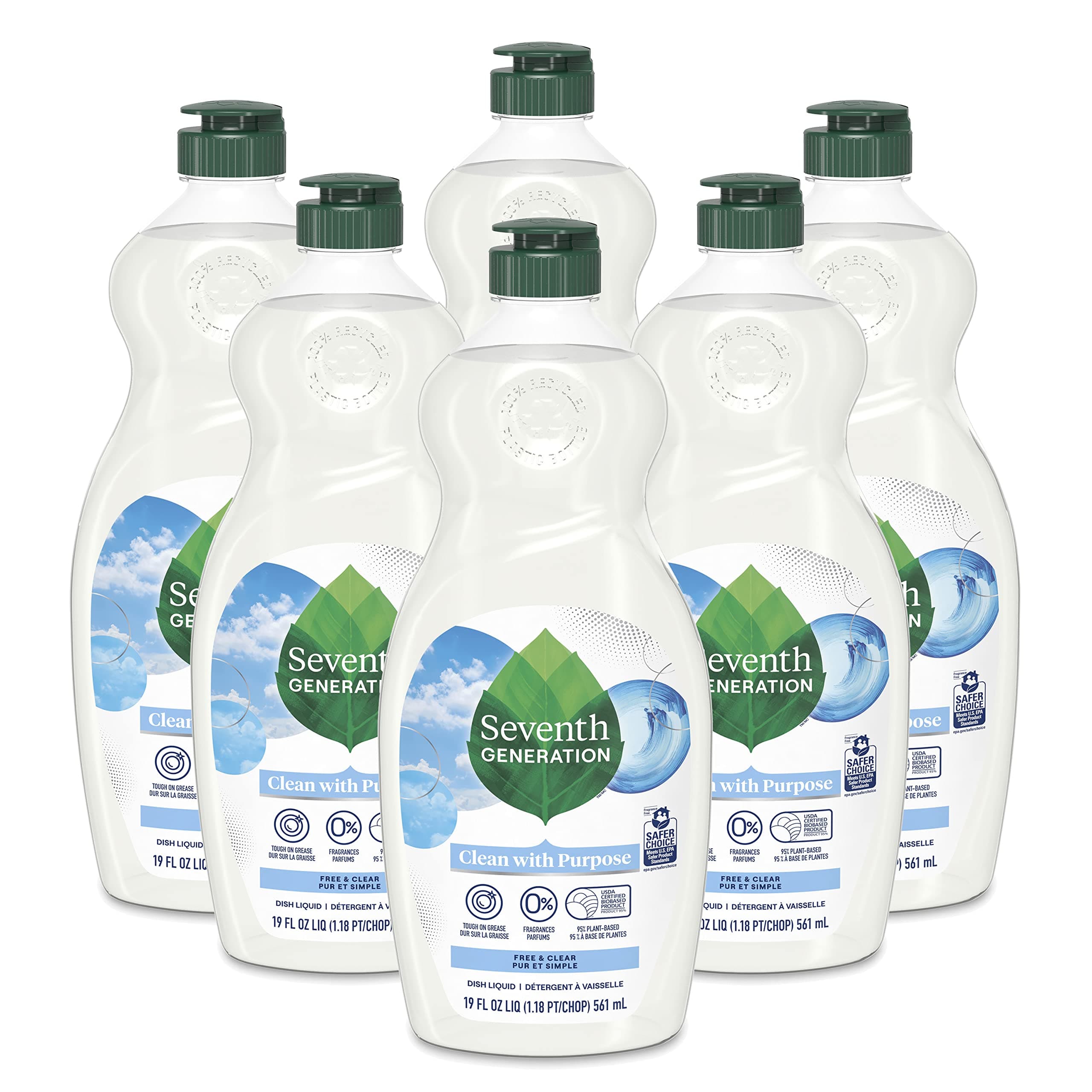 Seventh Generation Dish Liquid Soap Free & Clear liquid soap Pack of 6 Dishwashing Soap Dish Soap for sensitive skin 19 oz Free & Clear 19 Fl Oz (Pack of 6)