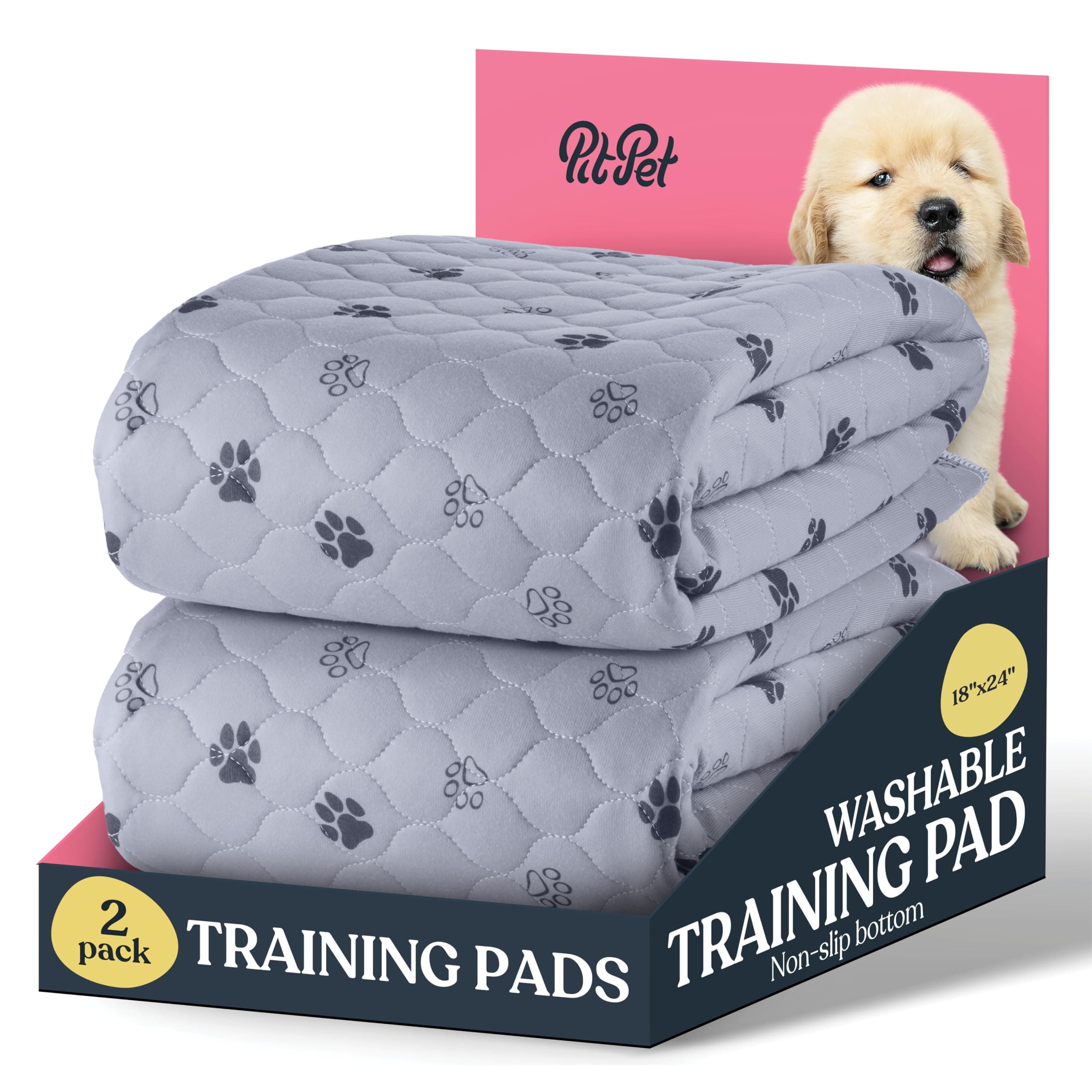 Super Absorbent Washable Pee Pads for Dogs - 2-Pack Superior Reusable Puppy Pads Pet Training Pads –100% Waterproof Dog Pee Pad Protects Against Urine Leakage Non-Slip Grip Prevents Slipping& Bunching Rectangular - Gray 18x24