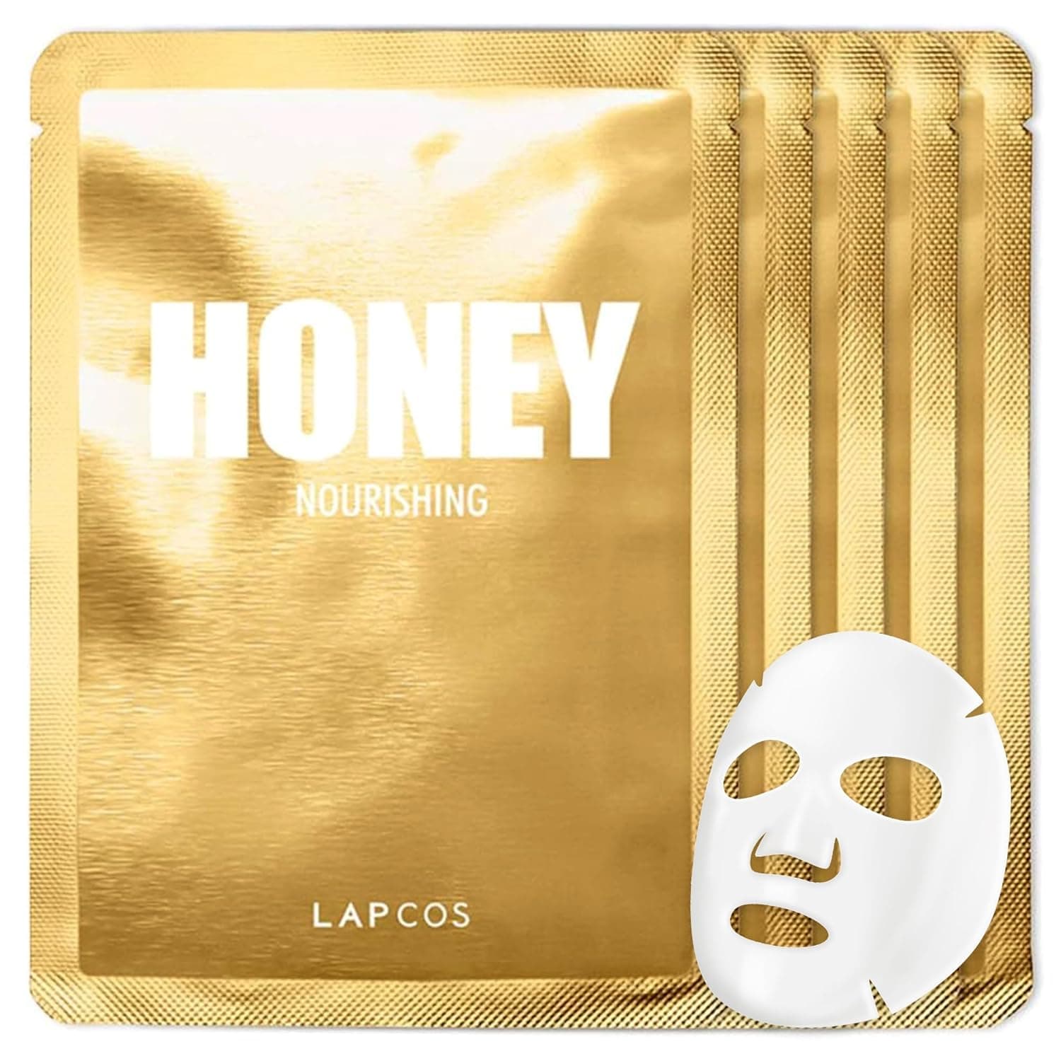 LAPCOS Honey Sheet Mask, Daily Face Mask with Hyaluronic Acid and Antioxidants to Hydrate and Tighten Dry Skin, Korean Beauty Favorite, 5-Pack Honey - 5ct