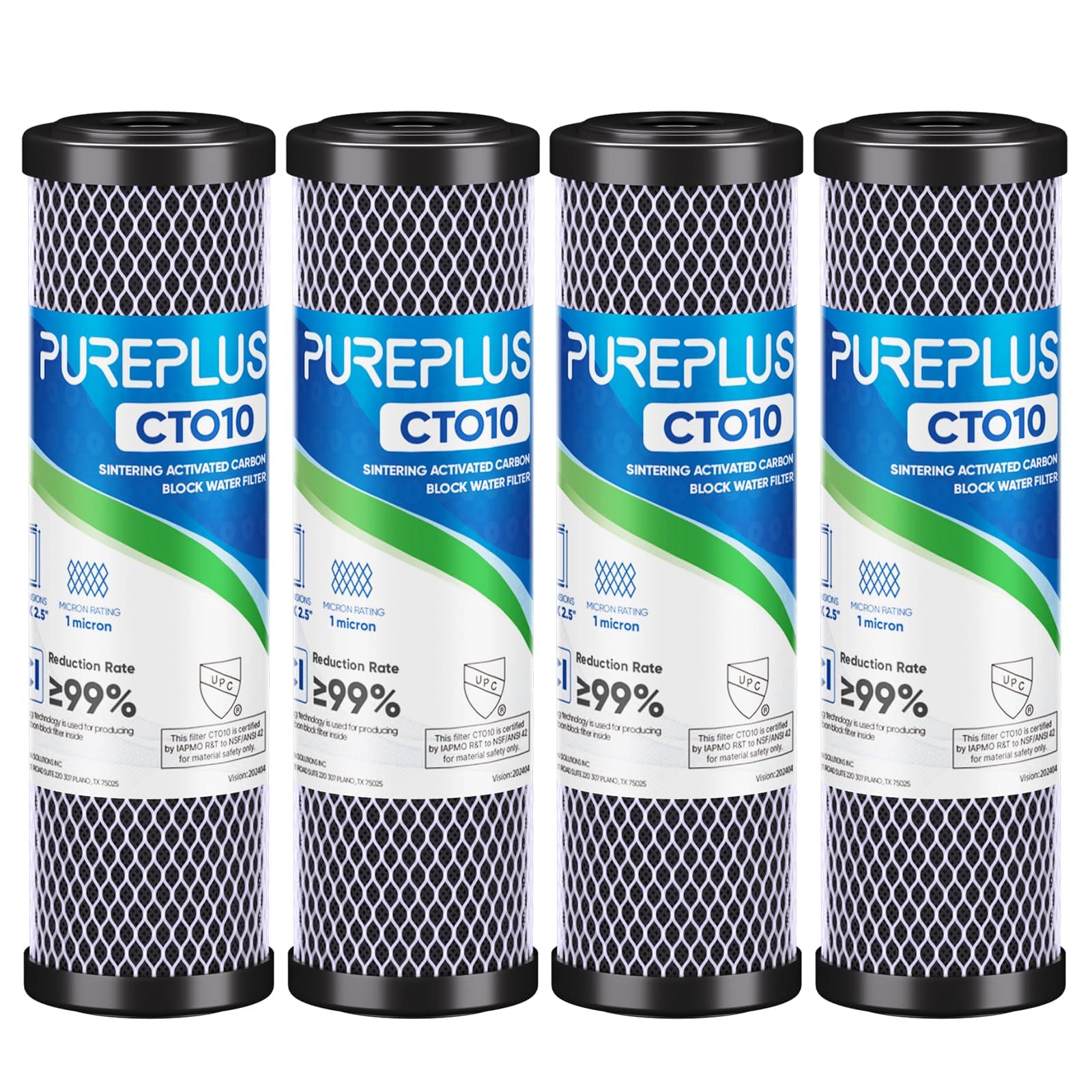 1 Micron 2.5" x 10" Whole House CTO Carbon Water Filter Cartridge Replacement for Under Sink Water Filter System, Dupont WFPFC8002, WFPFC9001, FXWTC, SCWH-5, WHEF-WHWC, WHCF-WHWC, AMZN-SCWH-5, 4Pack Activated Carbon Water Filter 4 Count (Pack of 1)