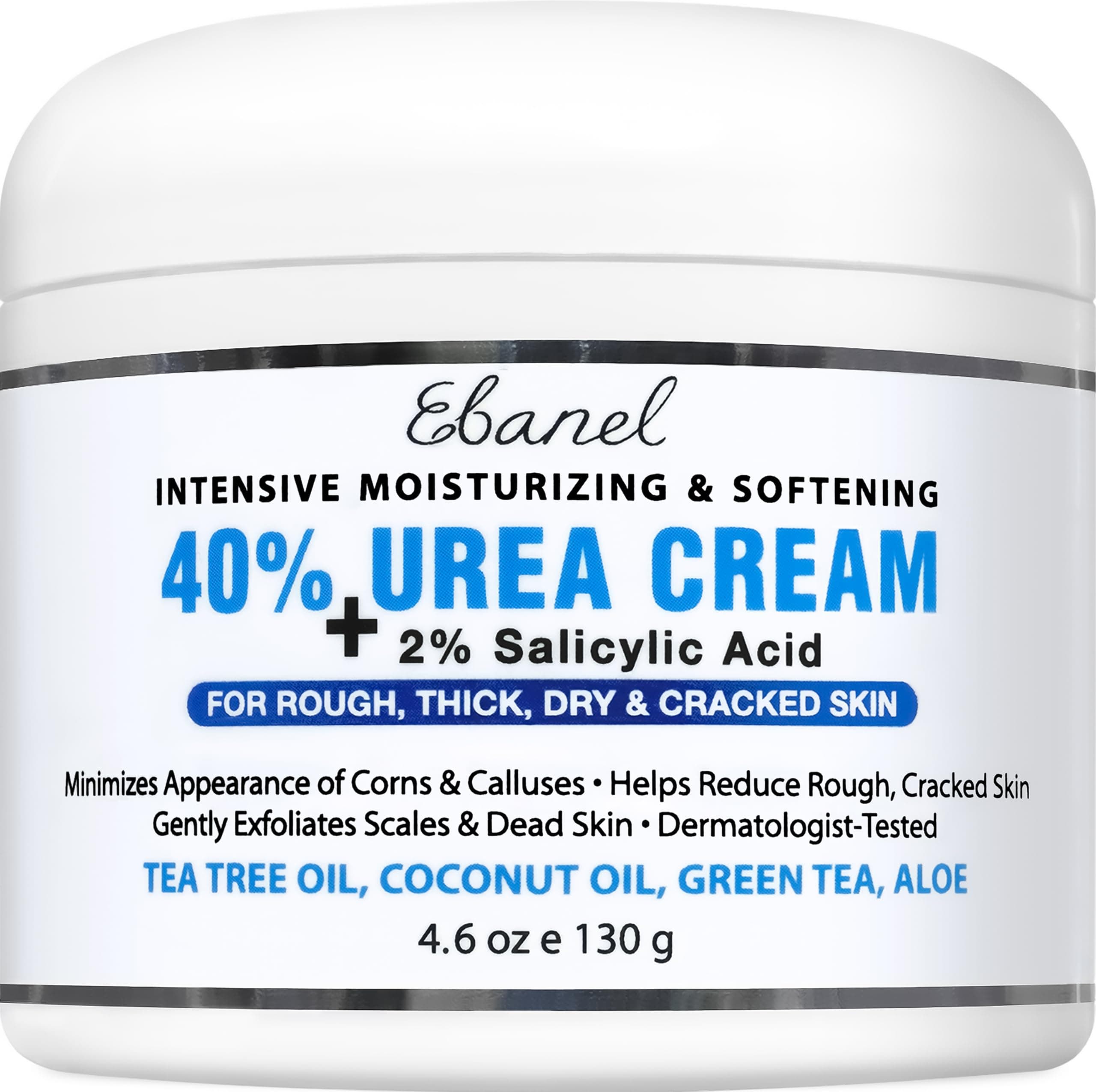 Ebanel Urea Cream 40% plus Salicylic Acid 2%, Foot Cream for Dry Cracked Heels Feet Knees Elbows Hands, Foot Dead Skin Cuticle Callus Remover Toenail Softener, Keratolytic Skin Barrier Repair 4.6 Ounce (Pack of 1)