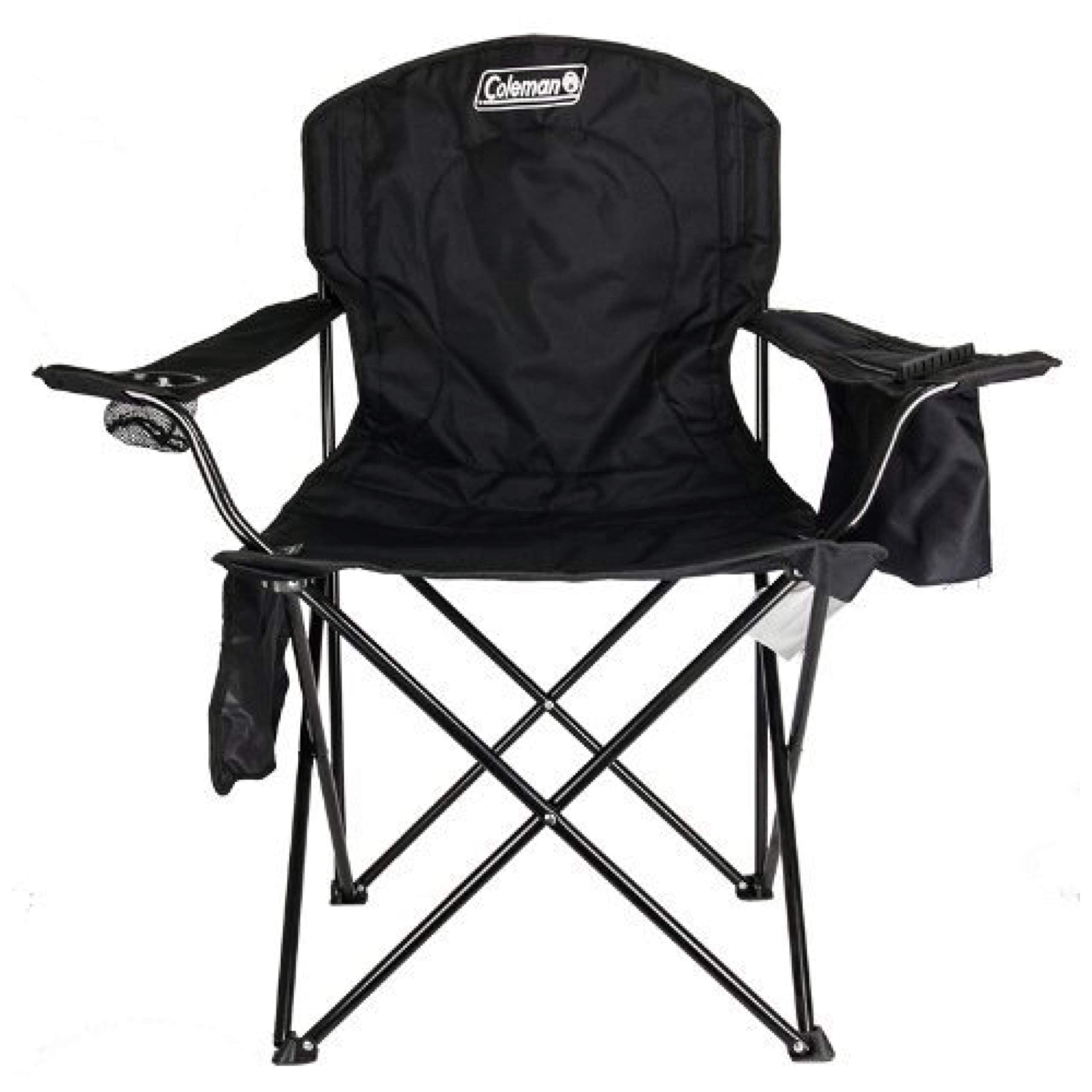 Coleman Portable Camping Chair with 4-Can Cooler, Cushioned Seat & Back with Side Pockets & Cup Holder, Carry Bag Included, Great for Camping, Tailgating, Firepits, Patio, & More Black