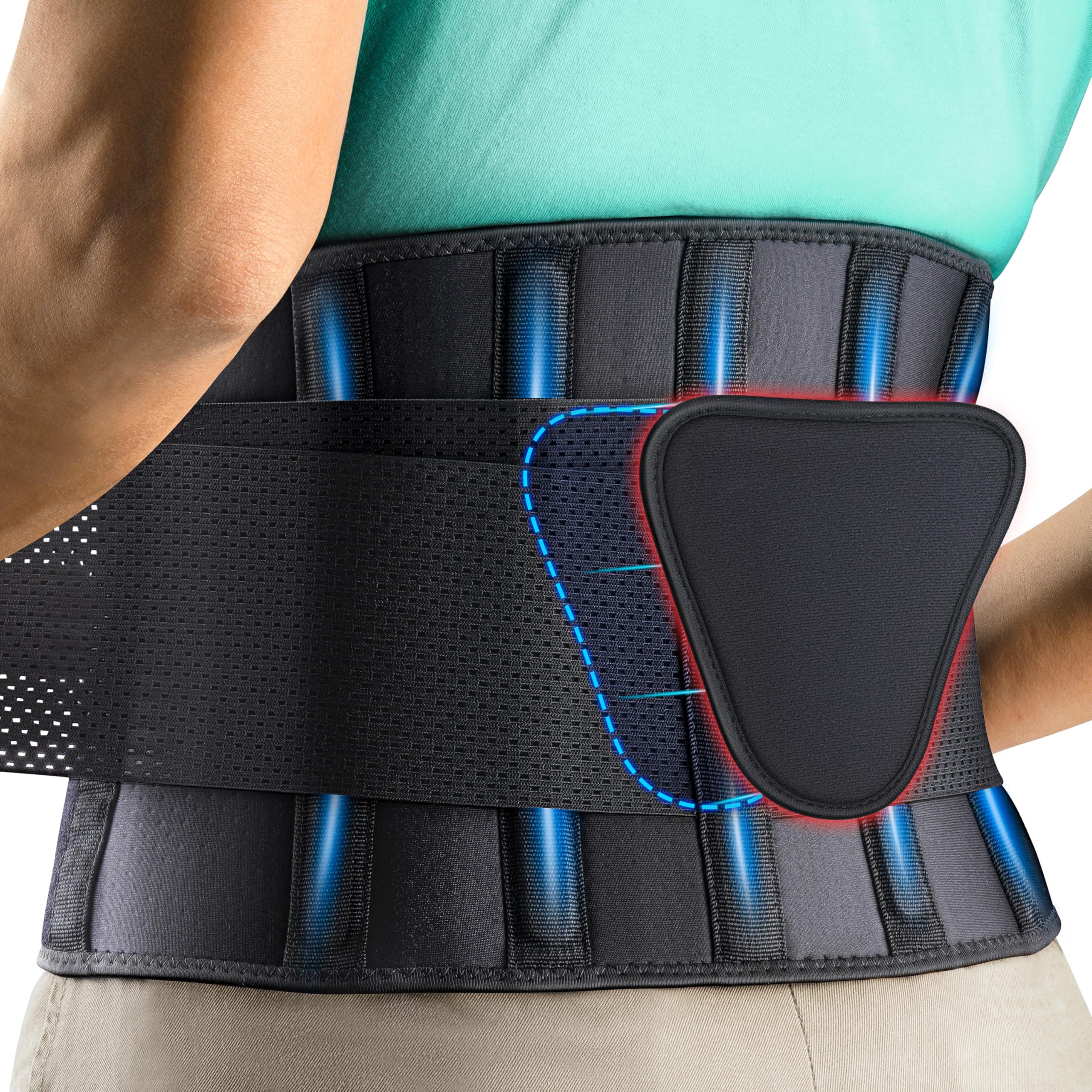 FEATOL Back Brace Support Belt-Lumbar Support Back Brace for Back Pain, Sciatica, Scoliosis, Herniated Disc Adjustable Support Straps-Lower Back Brace with Removable Lumbar Pad for Men & Women Large/X-Large (Pack of 1) Black