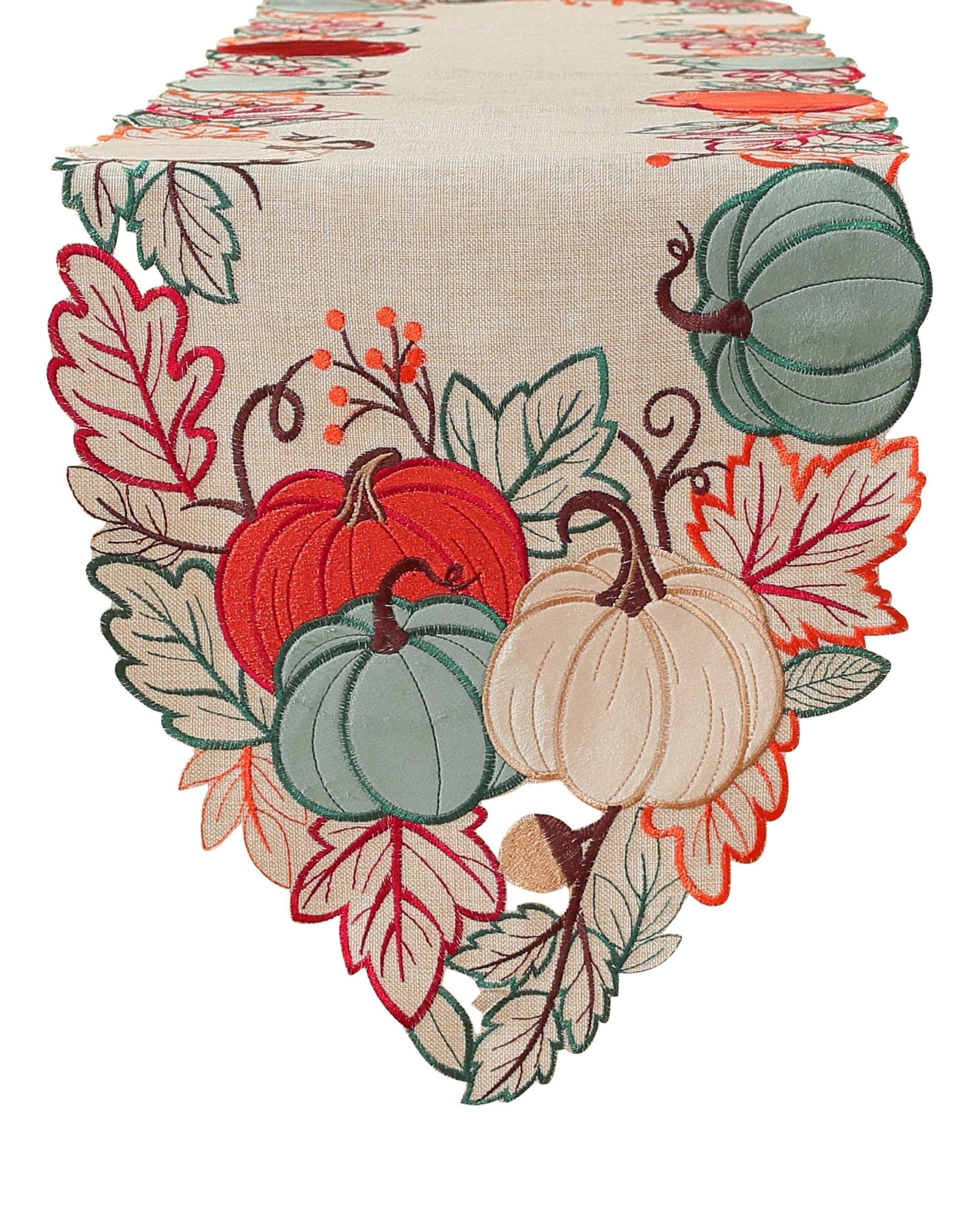 Thanksgiving Decorations Fall Table Runner with Embroidered Velvet Pumpkins Maple Leaf. Table Decor for Home Kitchen Dining Seasonal Harvest Party 68 Inches Pumpkins& Maple Leaf 68 inches