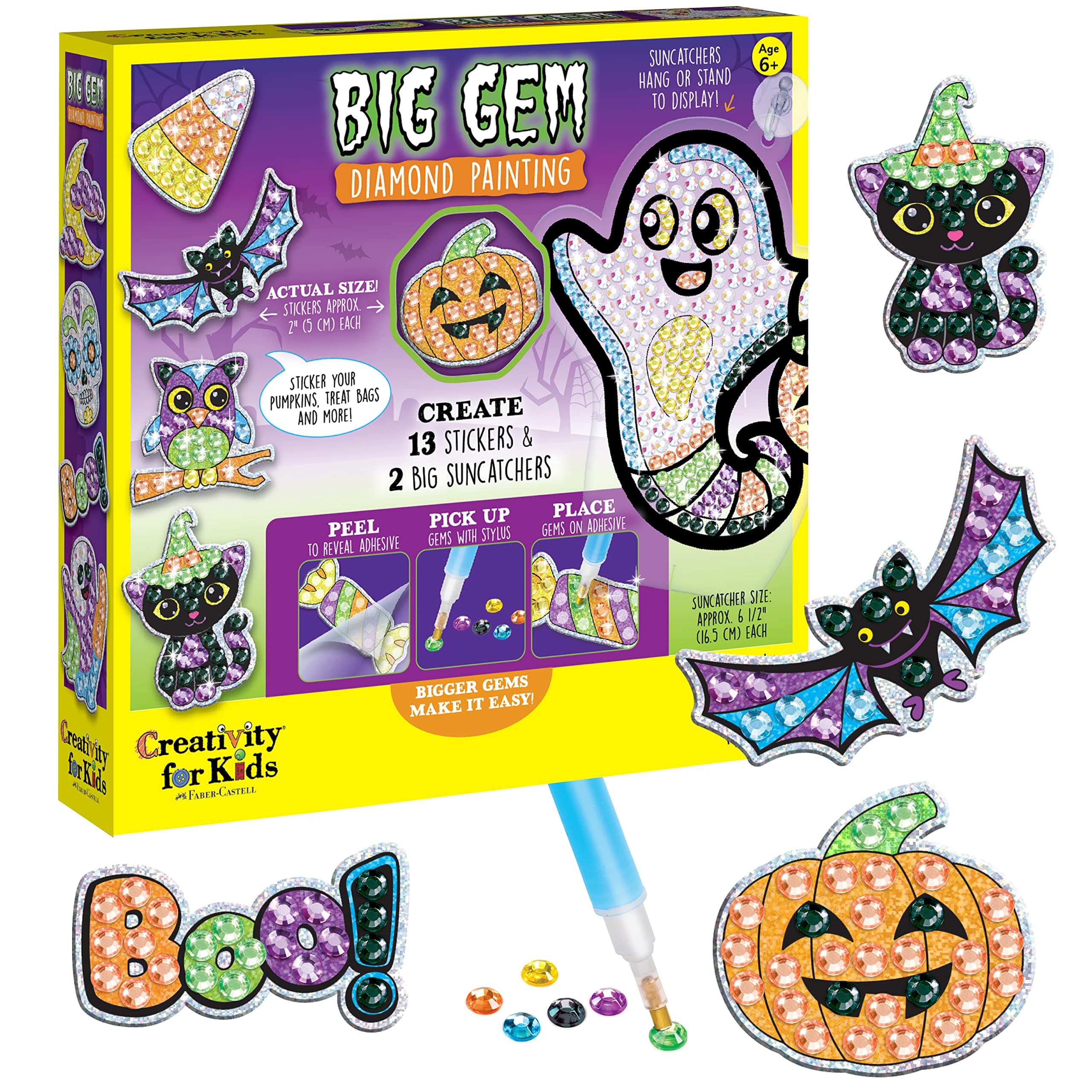 Creativity for Kids Halloween Big Gem Diamond Painting Kit | Create 13 Spooky Stickers & 2 Suncatchers with 1000+ Colorful Gems | Fun for Parties, Gifts & Seasonal Décor (Ages 6+)