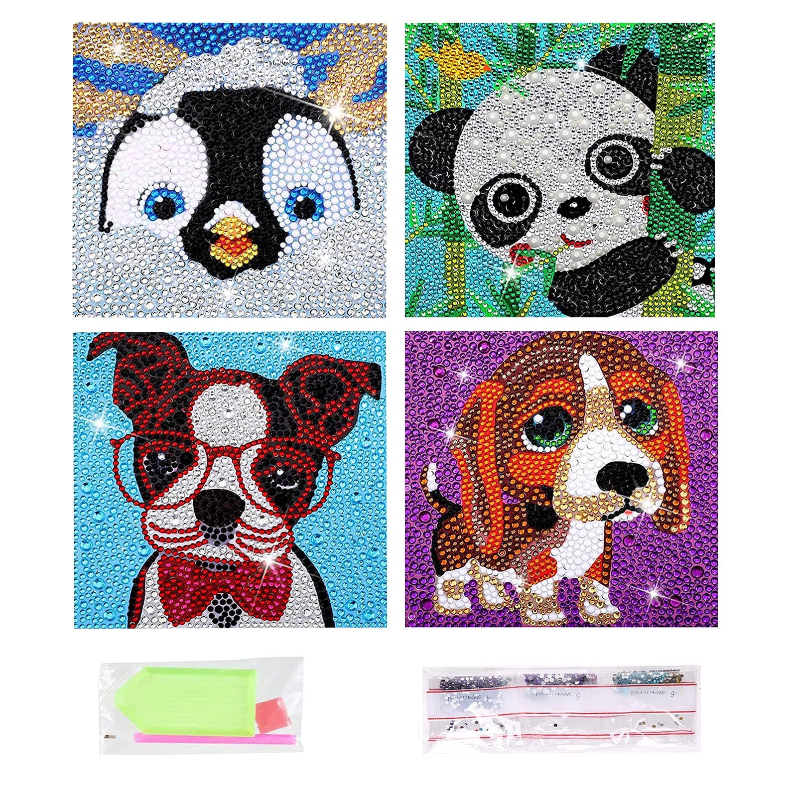 Diamond Painting Kits for Kids Animal 5D Diamond Gem Art by Number Dotz Kits Art and Crafts for Kids Ages 6-8-10-12 Girls Boys for Birthday Christmas Gifts (4Pcs)