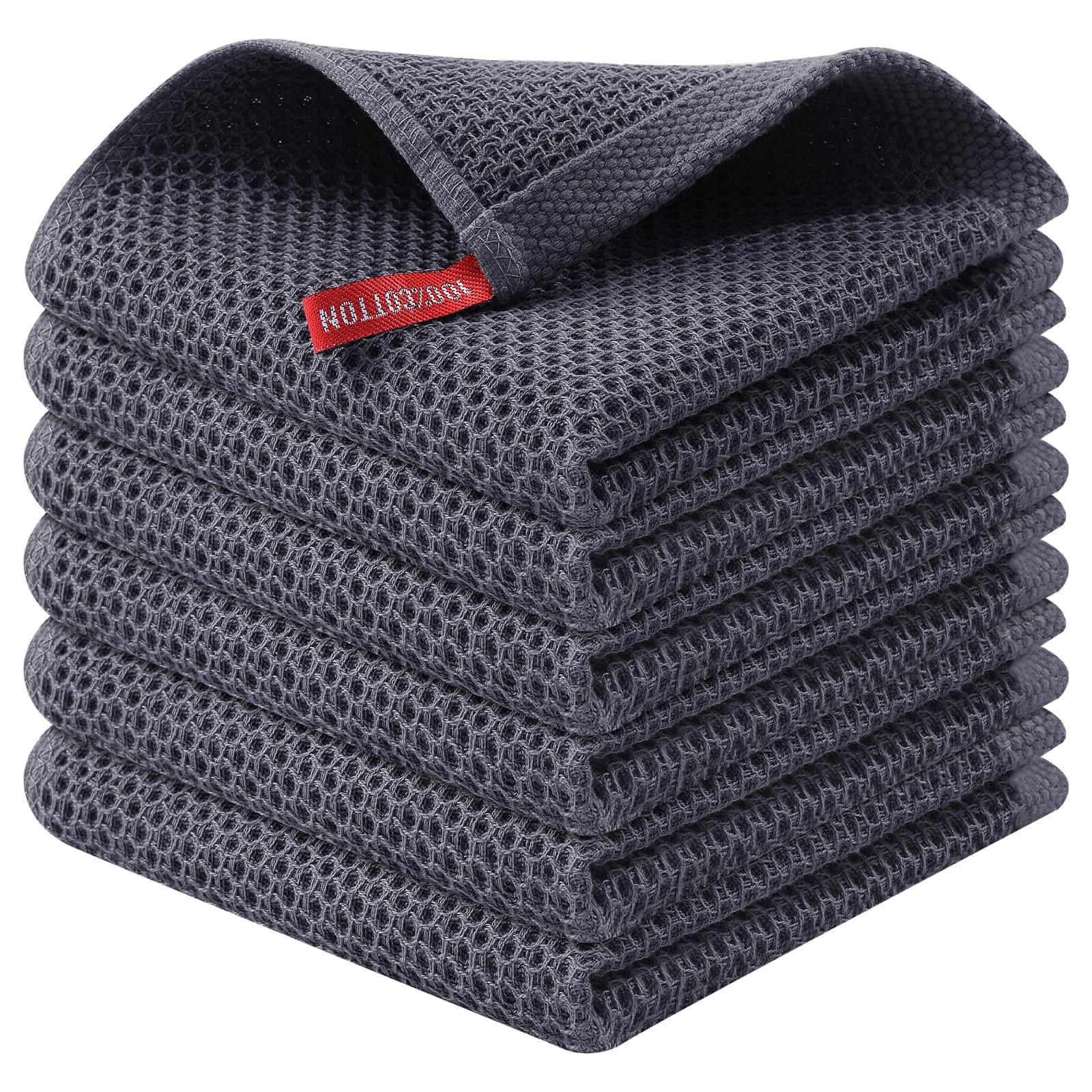 Kitinjoy 100% Cotton Kitchen Dish Cloths, 6 Pack Waffle Weave Ultra Soft Absorbent Dish Towels for Drying Dishes Quick Drying Kitchen Towels Dish Rags, 12 X 12 Inches, Dark Grey Dark Grey 12 x 12 - 6 Pack