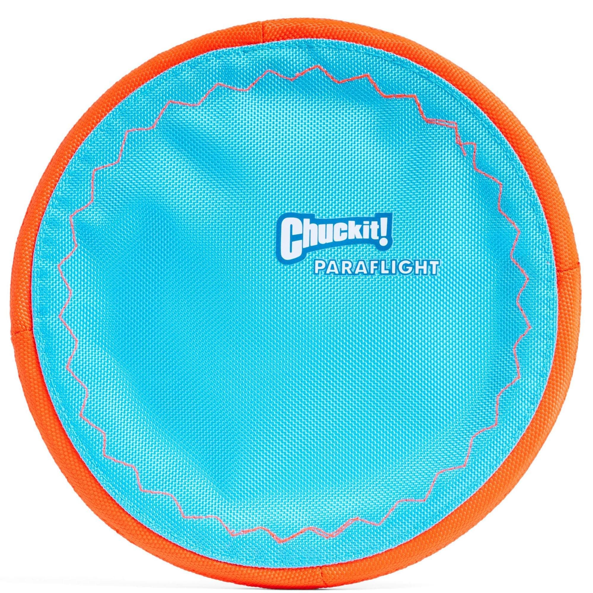 Chuckit! Paraflight Flying Disc Dog Toy - Water Floating Flyer - Durable Nylon Construction with Soft Rubber Edges - For Medium and Large Dogs - Size Large - 9.75" L x 9.75" W - Pack of 1 Large Blue/Orange