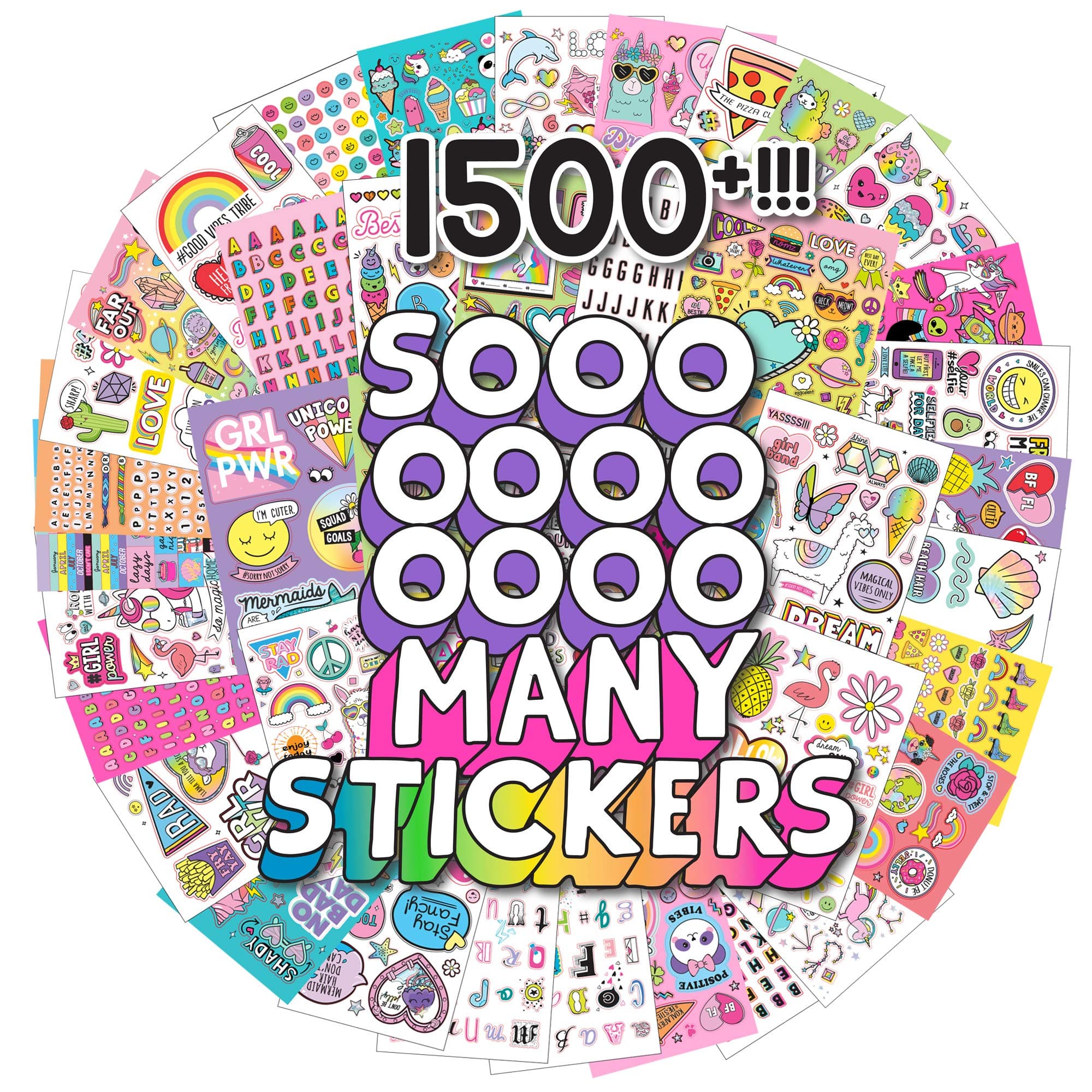 Just My Style® 1500 Sticker Book by Horizon Group USA, Fun Craft Stickers, Cute Gifts for Girls Kids Teens Adults Assorted Stickers