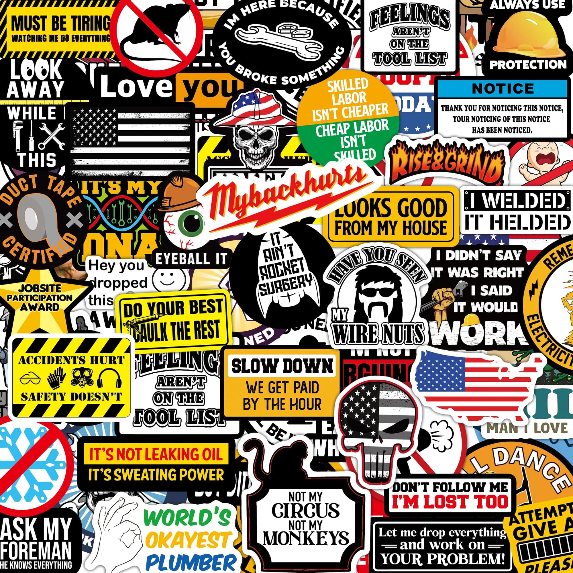 150 PCS Funny Hard Hat Stickers for Adults Dark Humor, Hilarious Decals for Tool Box, Helmet, Blue Collar Prank Meme Vinyl Waterproof Gift for Dads Father