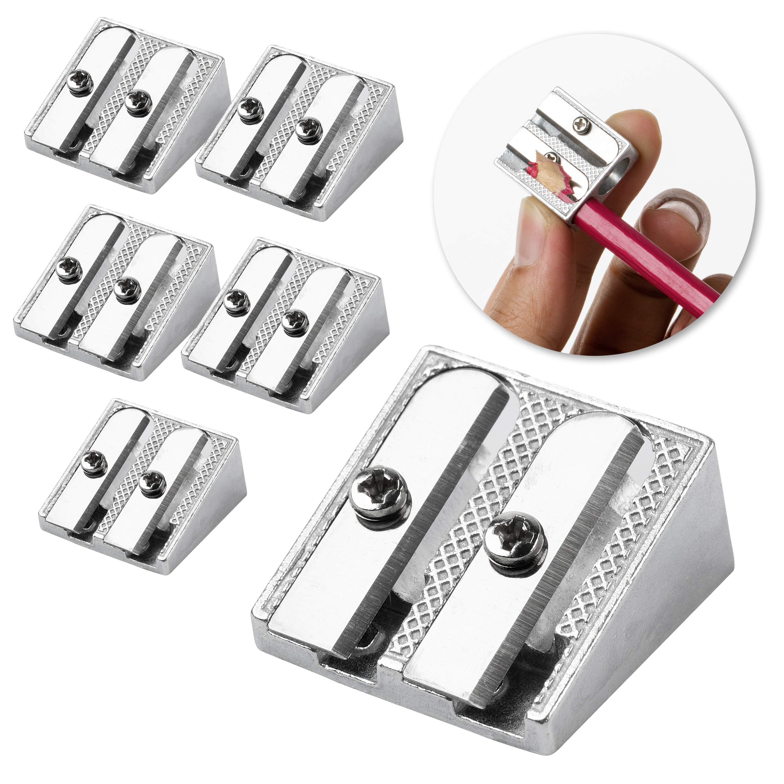 Mr. Pen Handheld Metal Pencil Sharpener with 2 Holes, Pack of 6 Steel 6 Pack