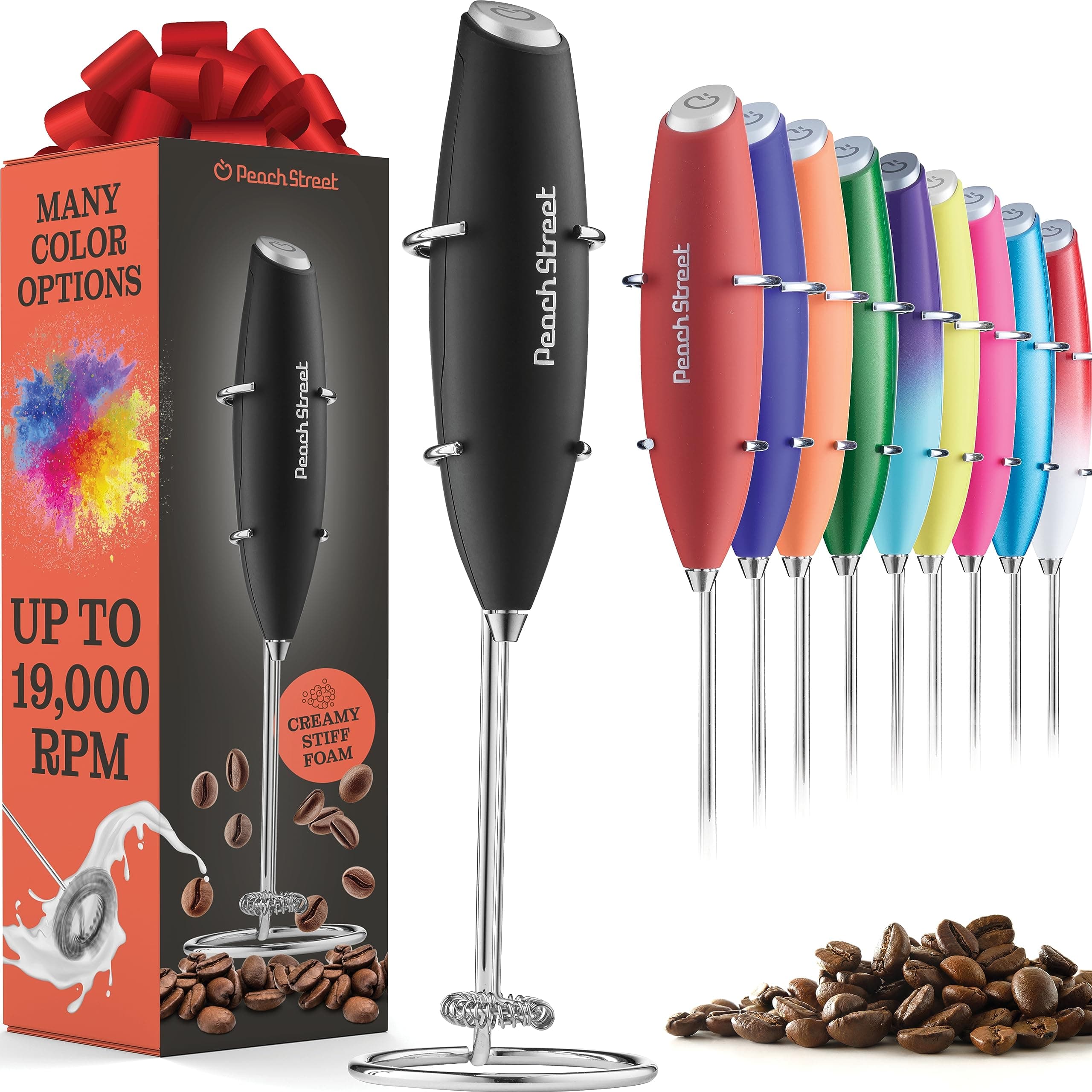 Powerful Handheld Milk Frother, Mini Milk Frother Wand, Battery Operated Stainless Steel Drink Mixer - Frother Stand for Milk Coffee, Lattes, Cappuccino, Frappe, Matcha, Hot Chocolate. Gift Frother With Stand Black