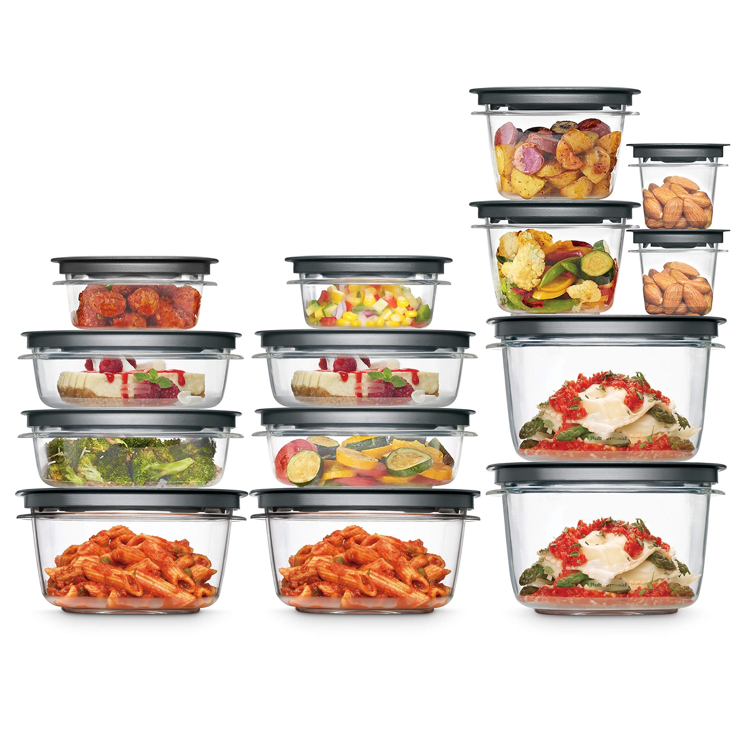 Rubbermaid 28-Piece Clear/Grey Food Storage Containers, Premium Snap Bases, and Various Size Lids, Perfect for Meal Prep, Leftovers, and Dishwasher Safe Set of 14 Assorted Containers