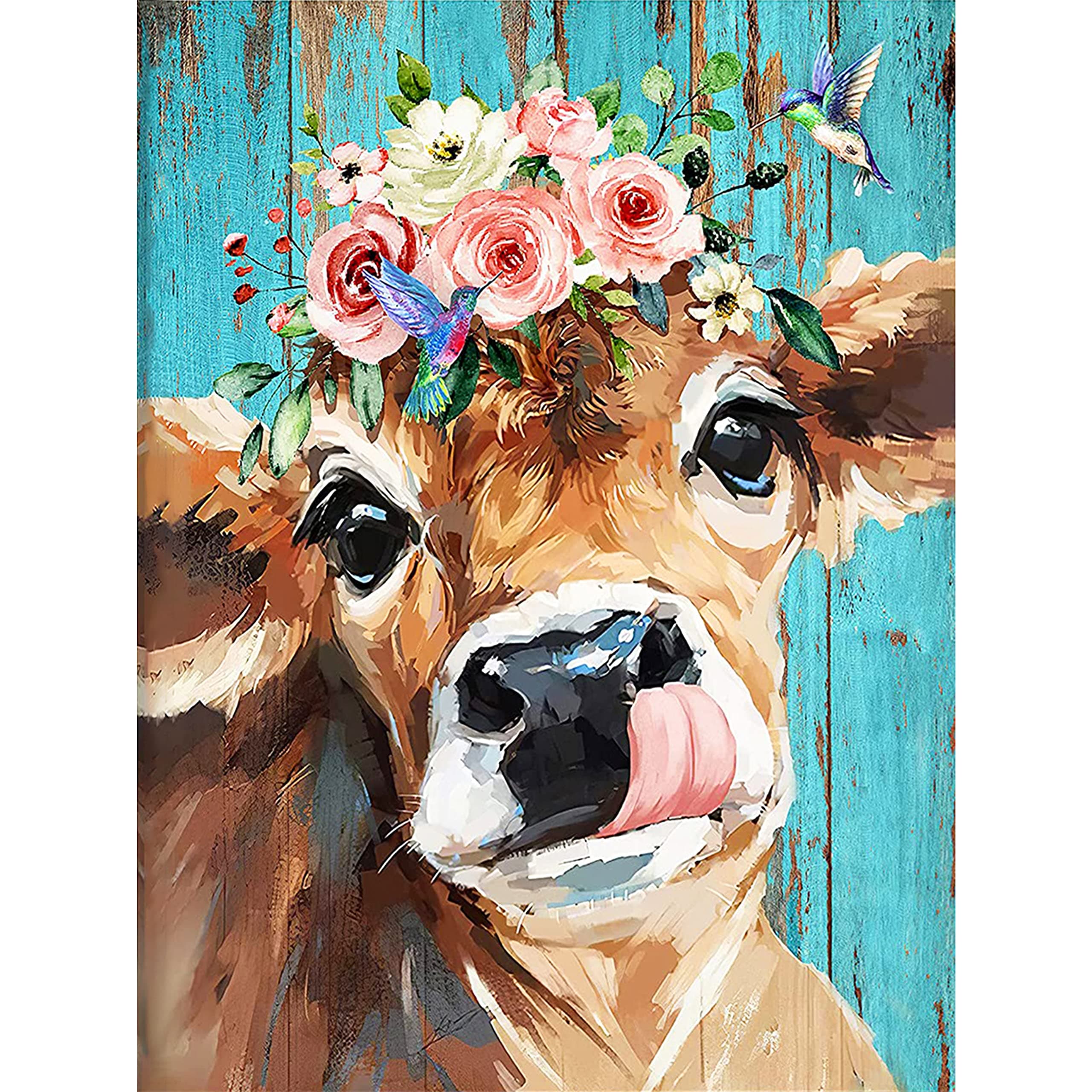 Diamond Painting Kits for Adults&Beginners DIY 5D Diamond Art Paint with Round Diamonds Full Drill Cow Gem Art Painting Kit for Home Wall Decor Gifts(12x16inch/30×40cm) F0127
