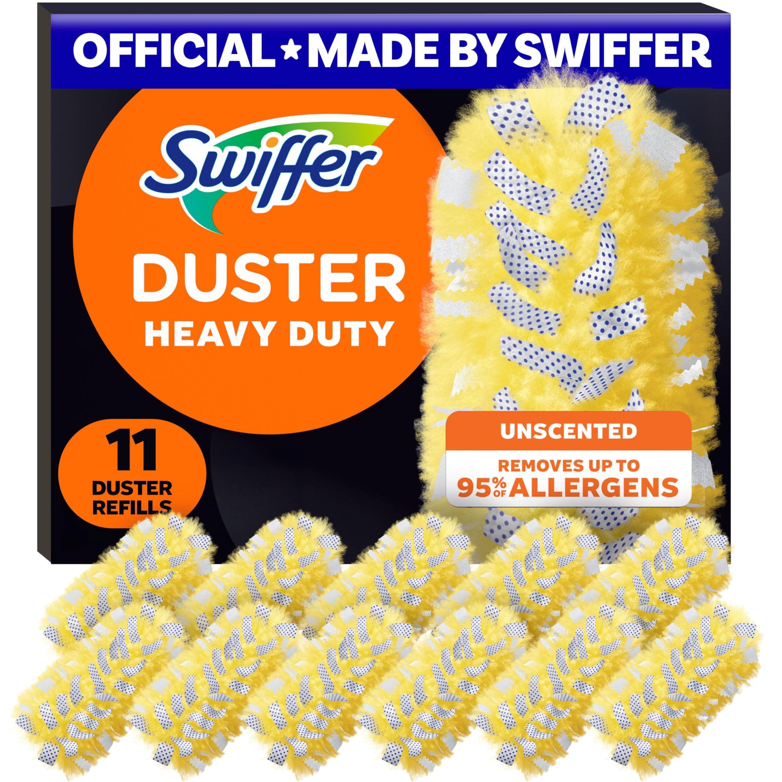 Swiffer Dusters Refill for Cleaning, Feather & Microfiber Duster Disposable Alternative, For Dusting Furniture, Blinds, Ceiling Fans, Walls, Helps Remove Allergens, Heavy Duty, Unscented, 11ct 11 Count (Pack of 1) Ceiling Fan Duster