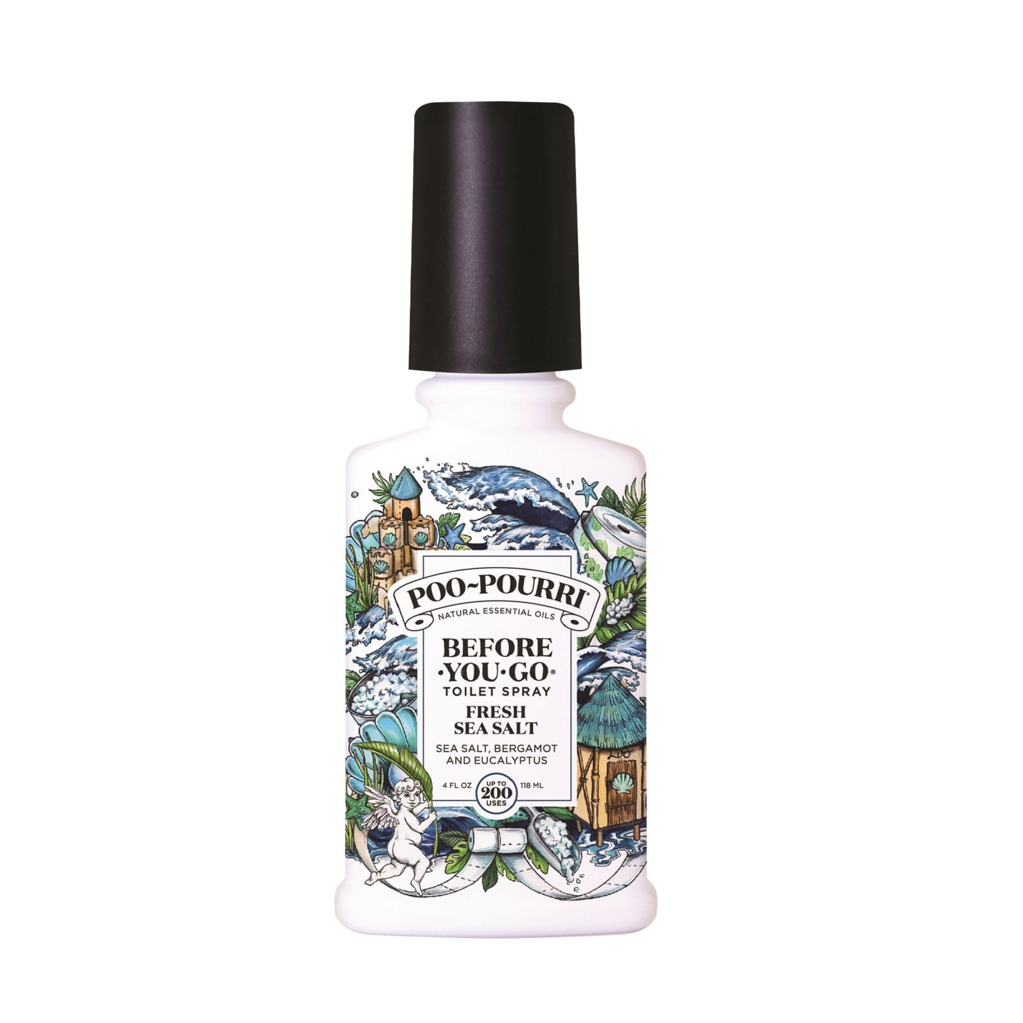 Poo-Pourri Before-You-Go Toilet Spray, Fresh Sea Salt, 4 Fl Oz, Up to 200 Uses, Bathroom Odor Deodorizer, Plant-Based with Essential Oils, for Home or Work, Sea Salt, Bergamot & Eucalyptus Scent 4 Fl Oz (Pack of 1)