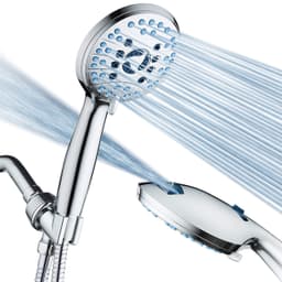 AquaCare High Pressure 8-mode Handheld Shower Head - Anti-clog Nozzles, Built-in Power Wash to Clean Tub, Tile & Pets, Extra Long 6 ft. Stainless Steel Hose, Wall & Overhead Brackets 2.5 Gallon Per Minute Premium Chrome