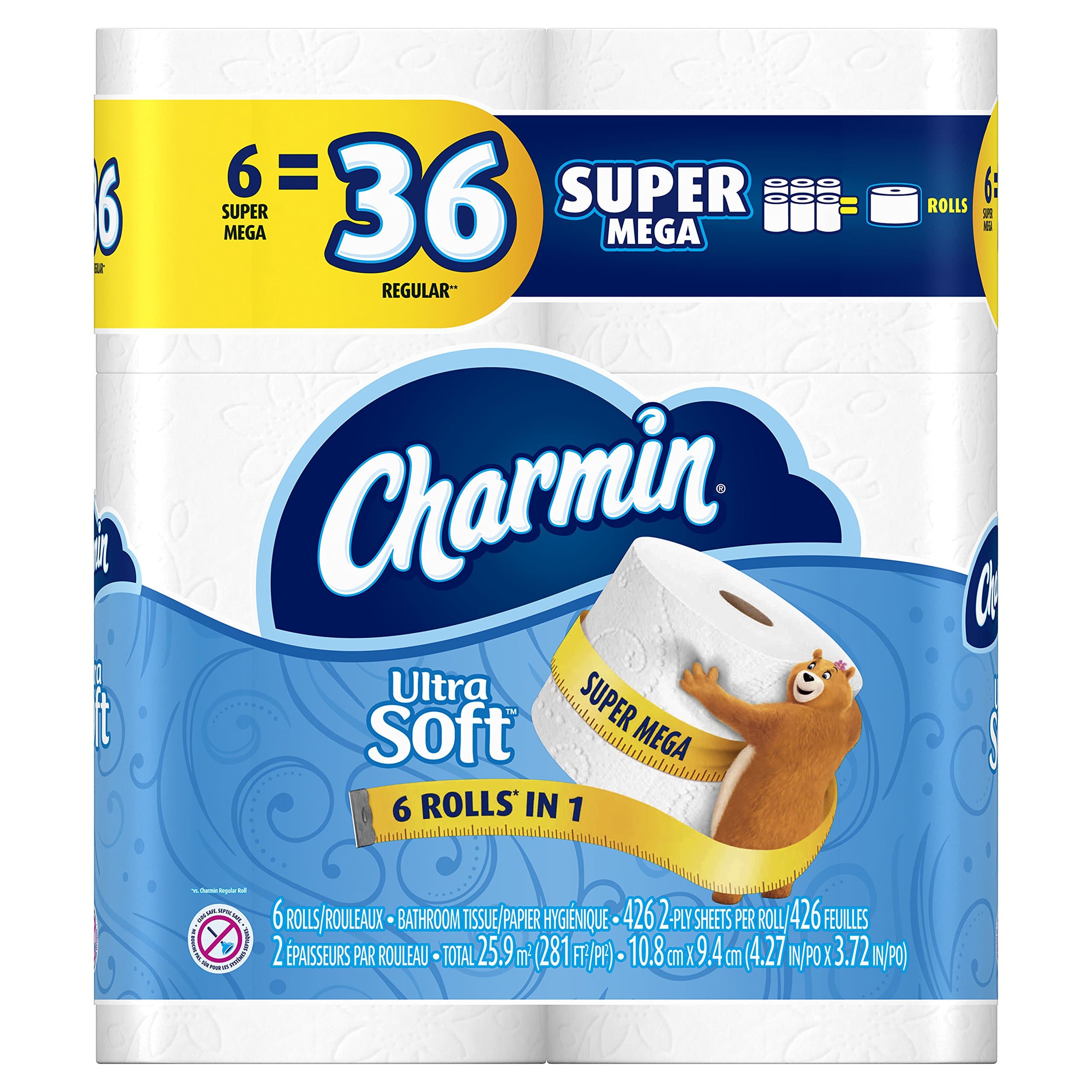 Charmin Ultra Soft Wide Bathroom Tissue - 6 Jumbo Rolls 221 Sheets Jumbo 6 Count (Pack of 1)