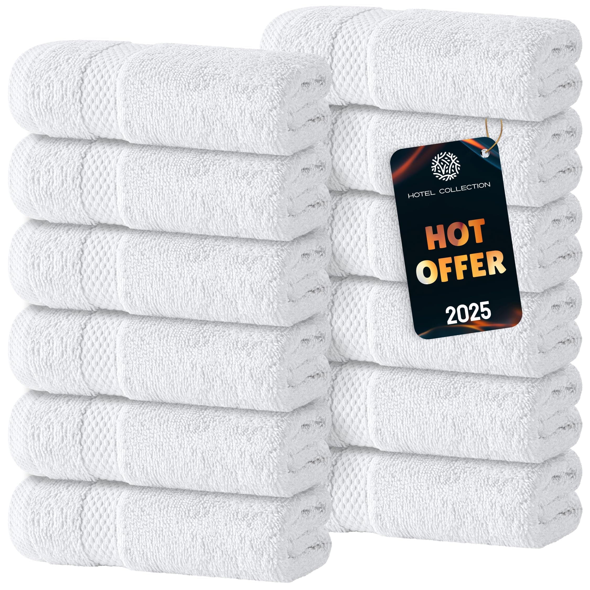 White Classic Luxury Cotton Washcloths 13x13 Inch - 650 GSM Turkish Cotton | Hotel, Spa, Bathroom Face Towel | 12 Pack 01: White