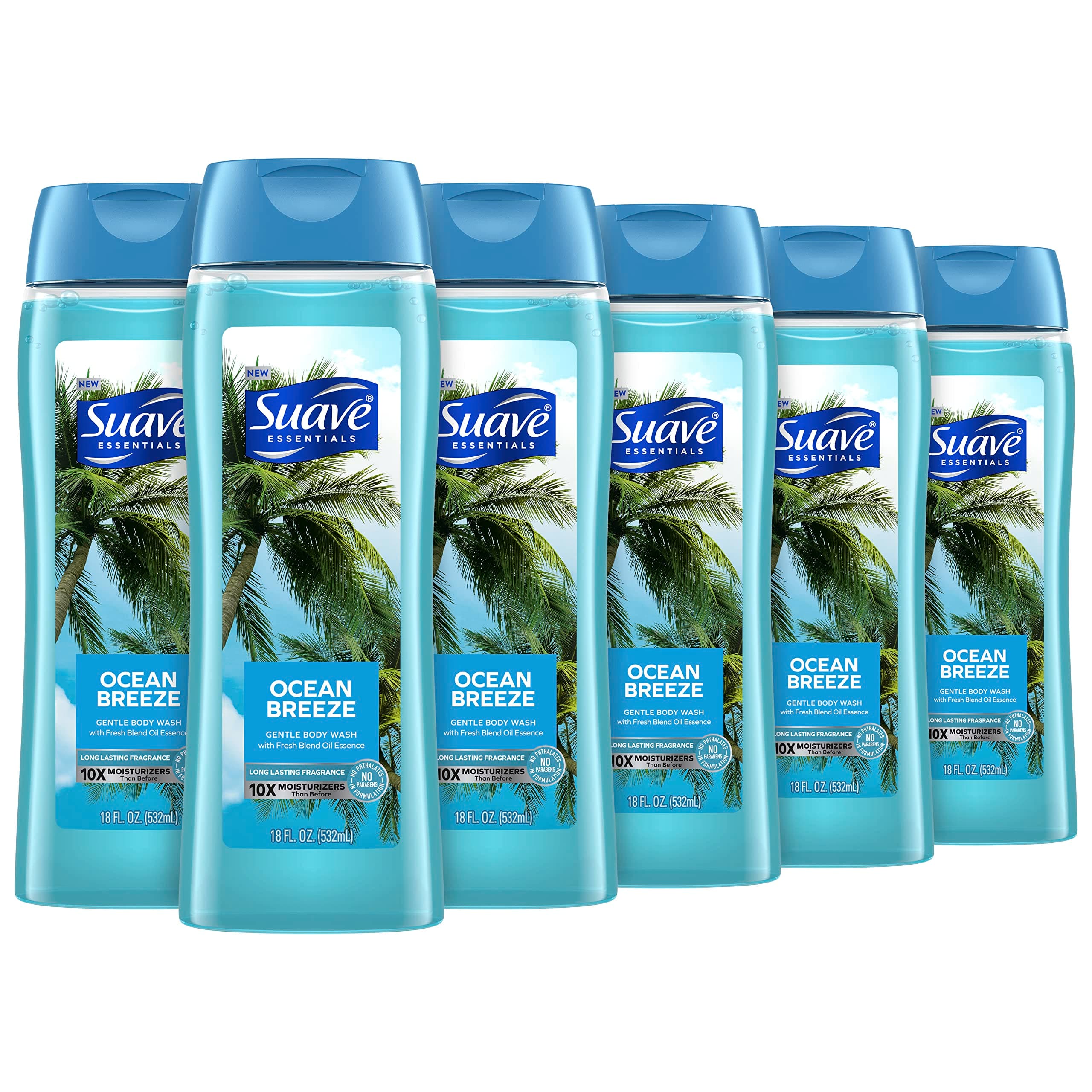 Suave Essentials Gentle Body Wash Ocean Breeze 6 Count With A Fresh Oil Blend Essence Infused With Vitamin E & Algae Extract 18 Oz Breeze Old Packaging