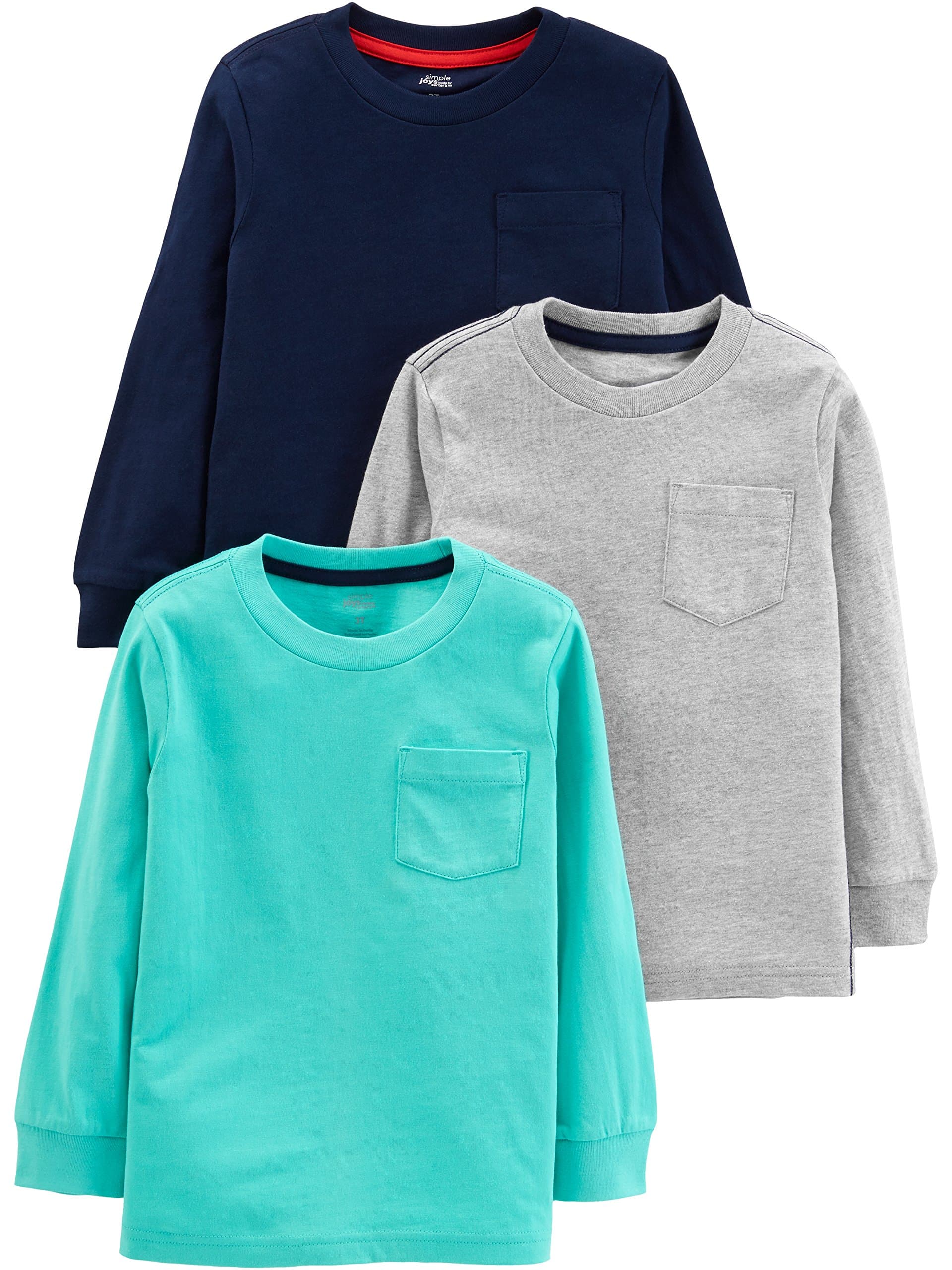Simple Joys by Carter's Boys 3-Pack Long Sleeve Shirts 2T Aqua Green/Grey/Navy