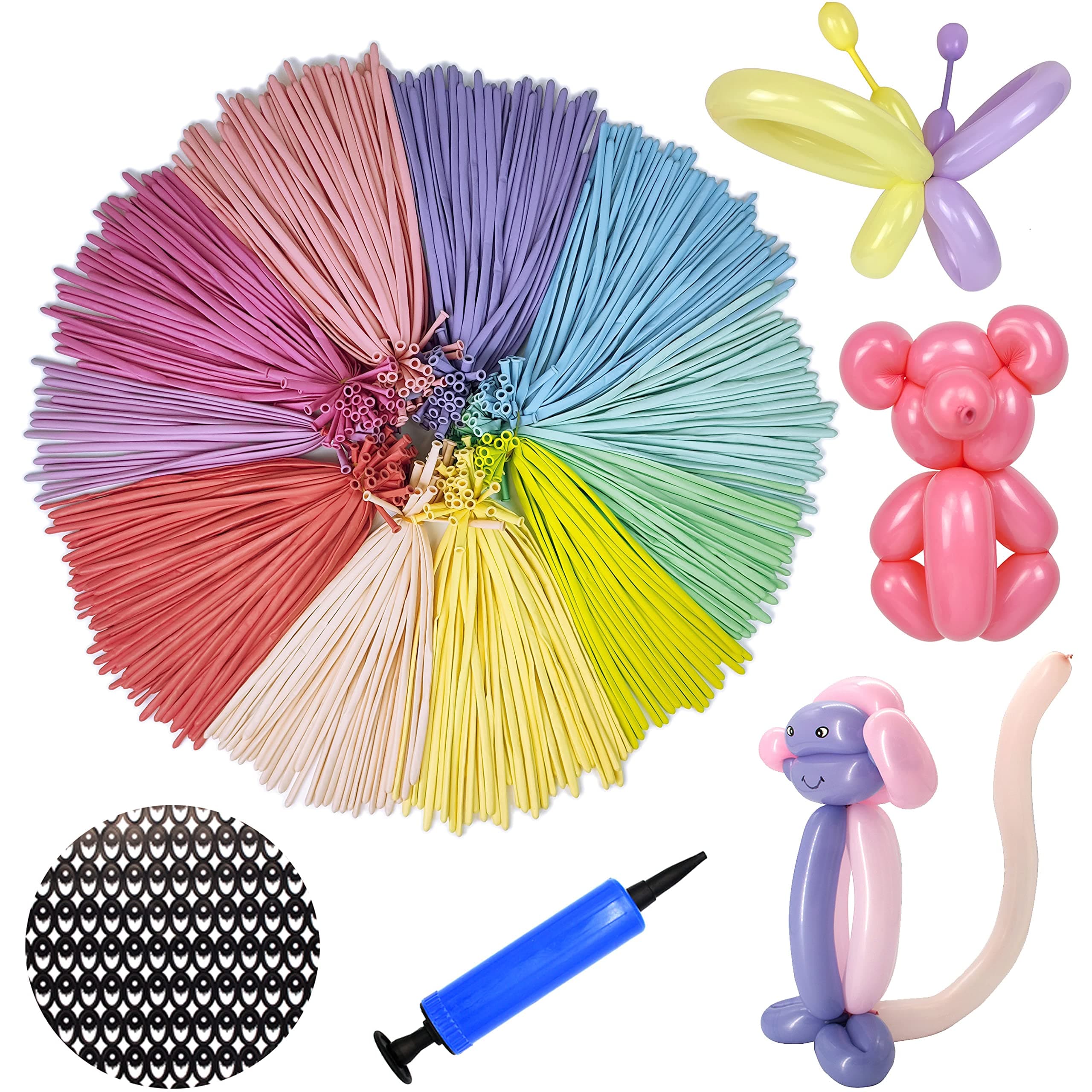 260 Balloons with Pump, Premium Long Latex Twisting Balloons for Birthday Wedding Festival Party Pastel Color Pack of 100