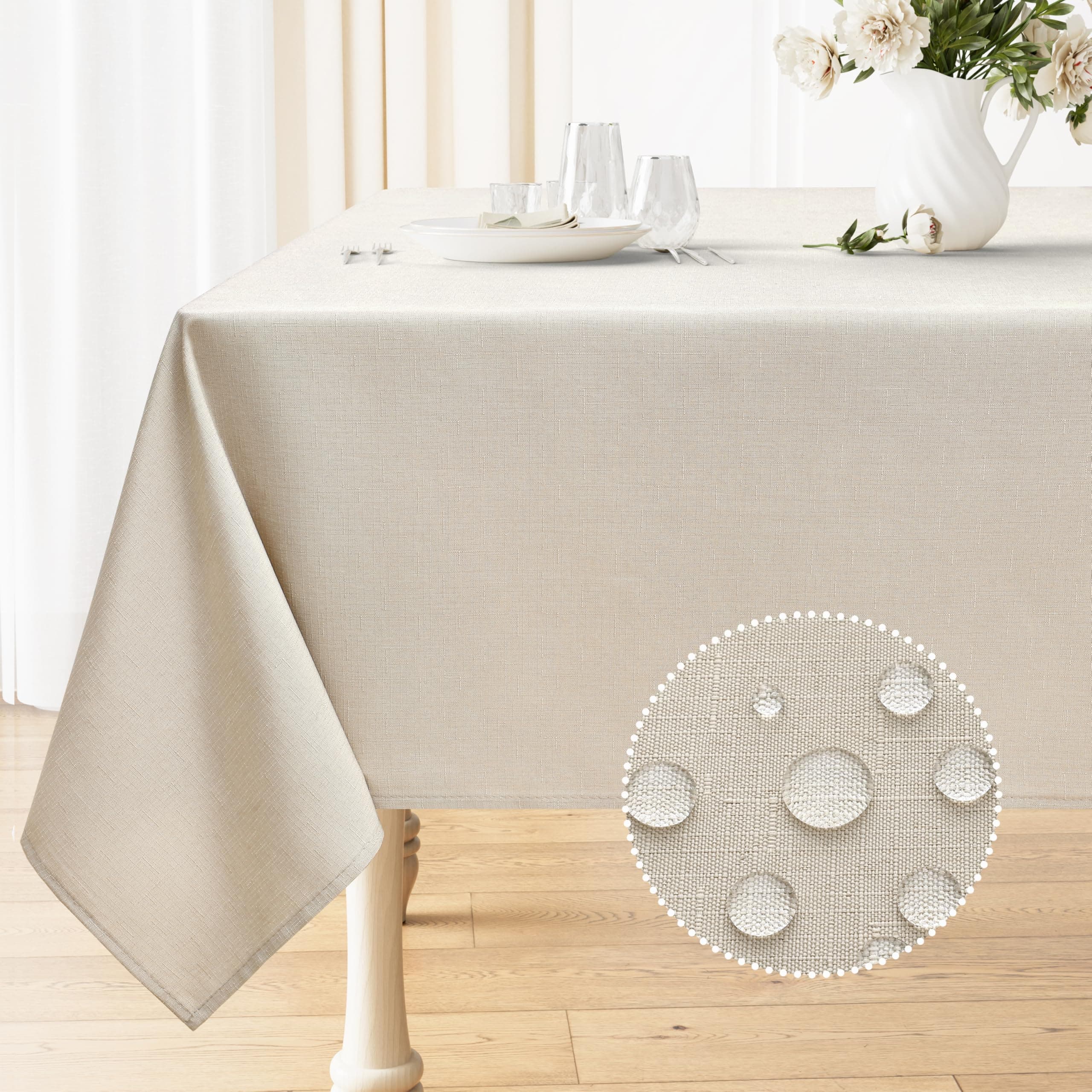 Smiry Rectangle Table Cloth Linen Textured, Waterproof Spillproof Anti-Wrinkle Burlap Tablecloth, Washable Decorative Fabric Table Cover for Dining, Party, Banquet, 52 x 70 Inch, Beige 70" x 52" (Rectangular) Beige
