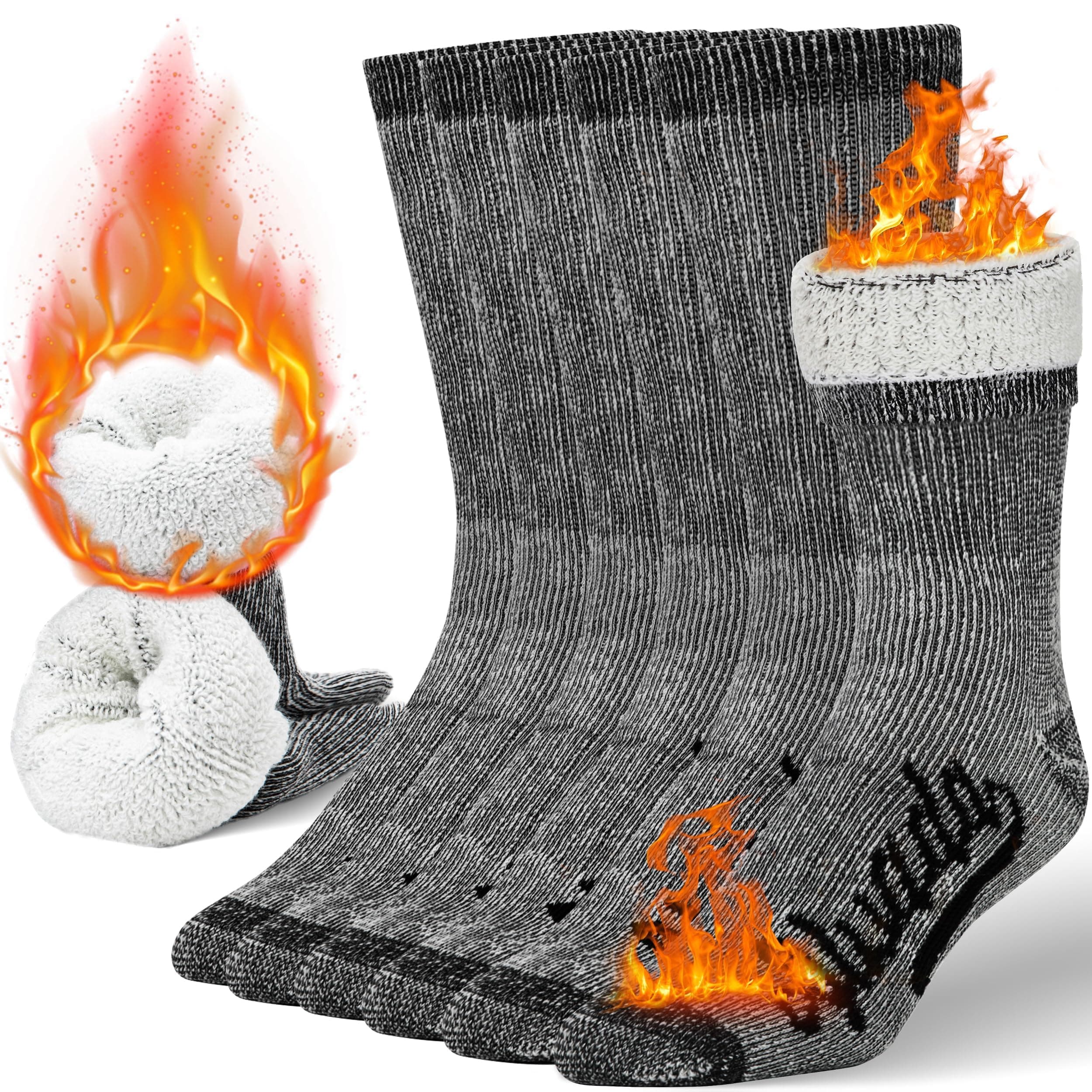 Alvada Merino Wool Hiking Socks Thermal Warm Crew Winter Boot Sock For Men & Women 3 Pairs Small-Medium Charcoal