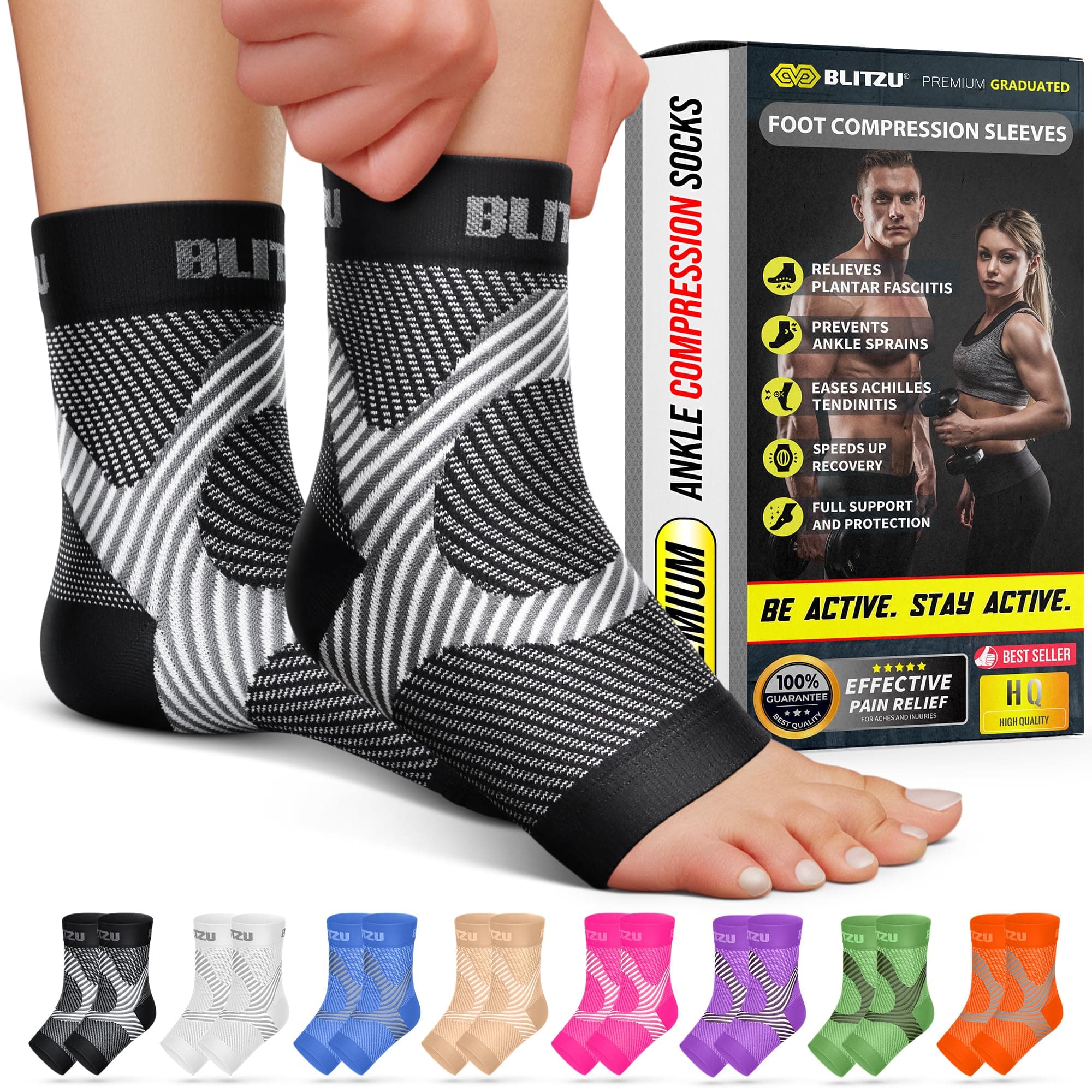 Compression Socks for Plantar Fasciitis, Achilles Tendonitis, Arthritis Relief, Ankle Brace Compression Sleeve with Foot Arch Support, Ankle Wrap for Women, Men, Swelling & Heel Pain Black L-XL Large/X-Large (1 Pair) Black