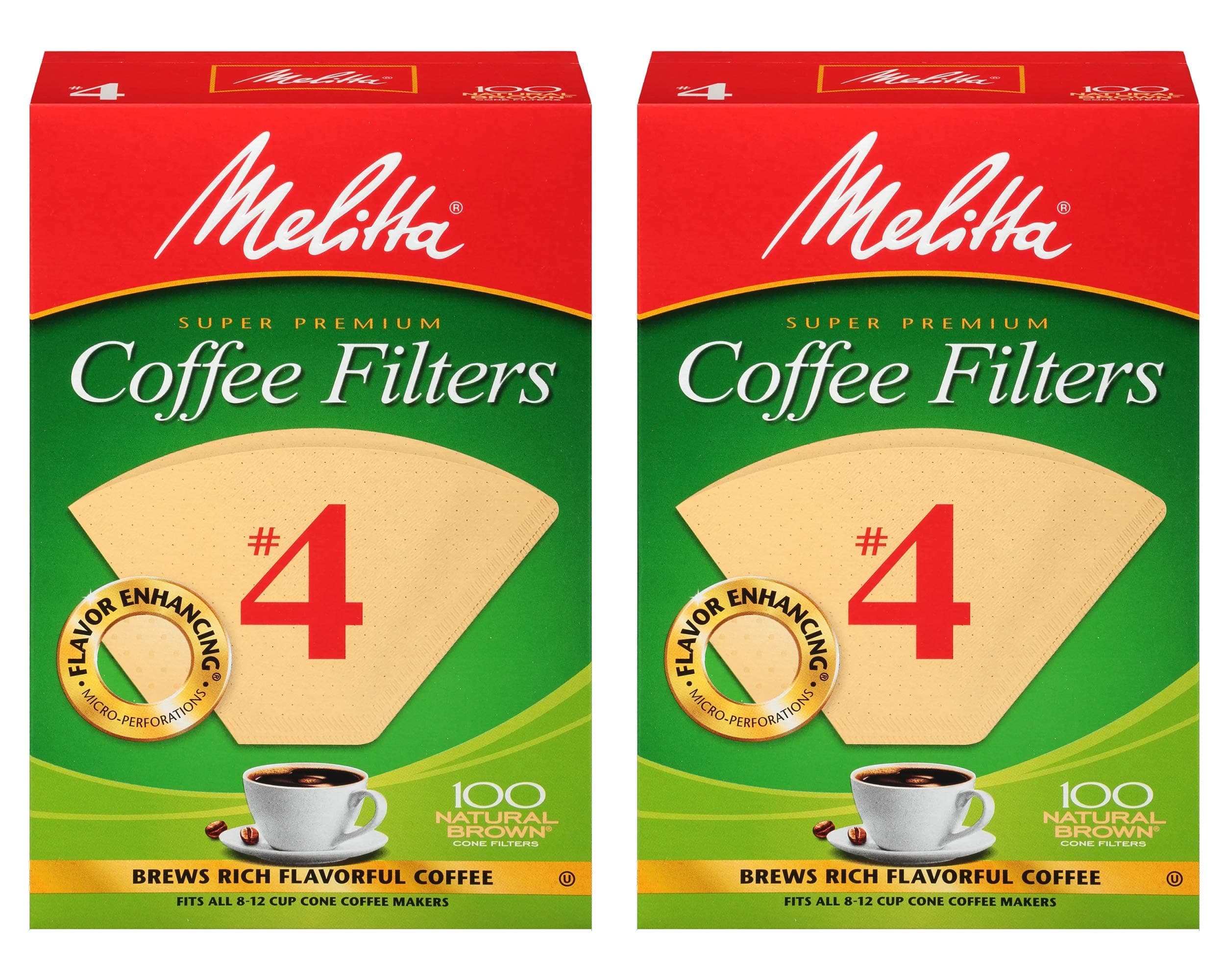 Melitta #4 Coffee Filters, Natural Brown, 2 Pack of 100 Filters.