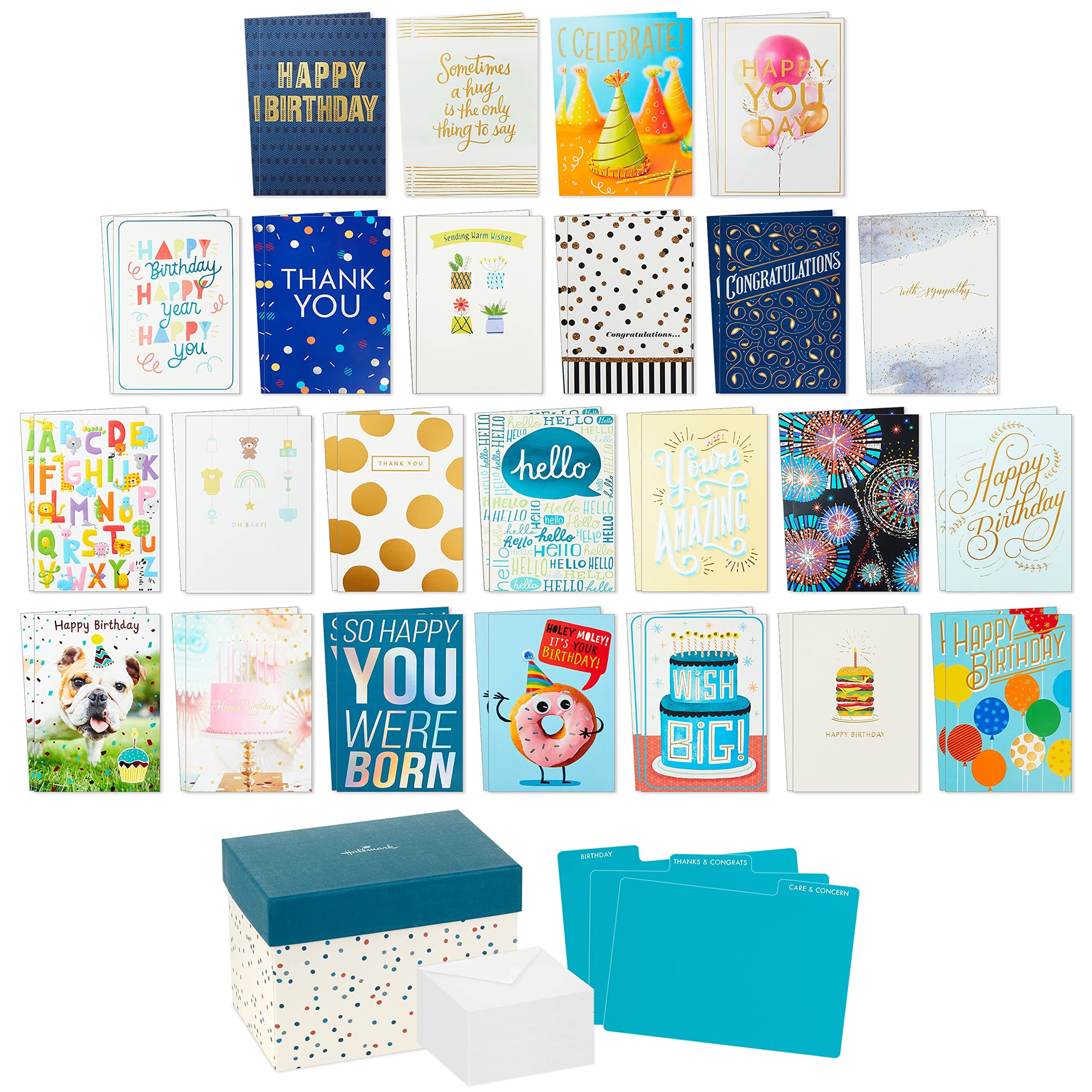 Hallmark All Occasion Cards Assortment—48 Cards and Envelopes with Card Organizer Box (Polka Dots) Polka Dots All Occasion Bulk Card Assortment Box Card Assortment