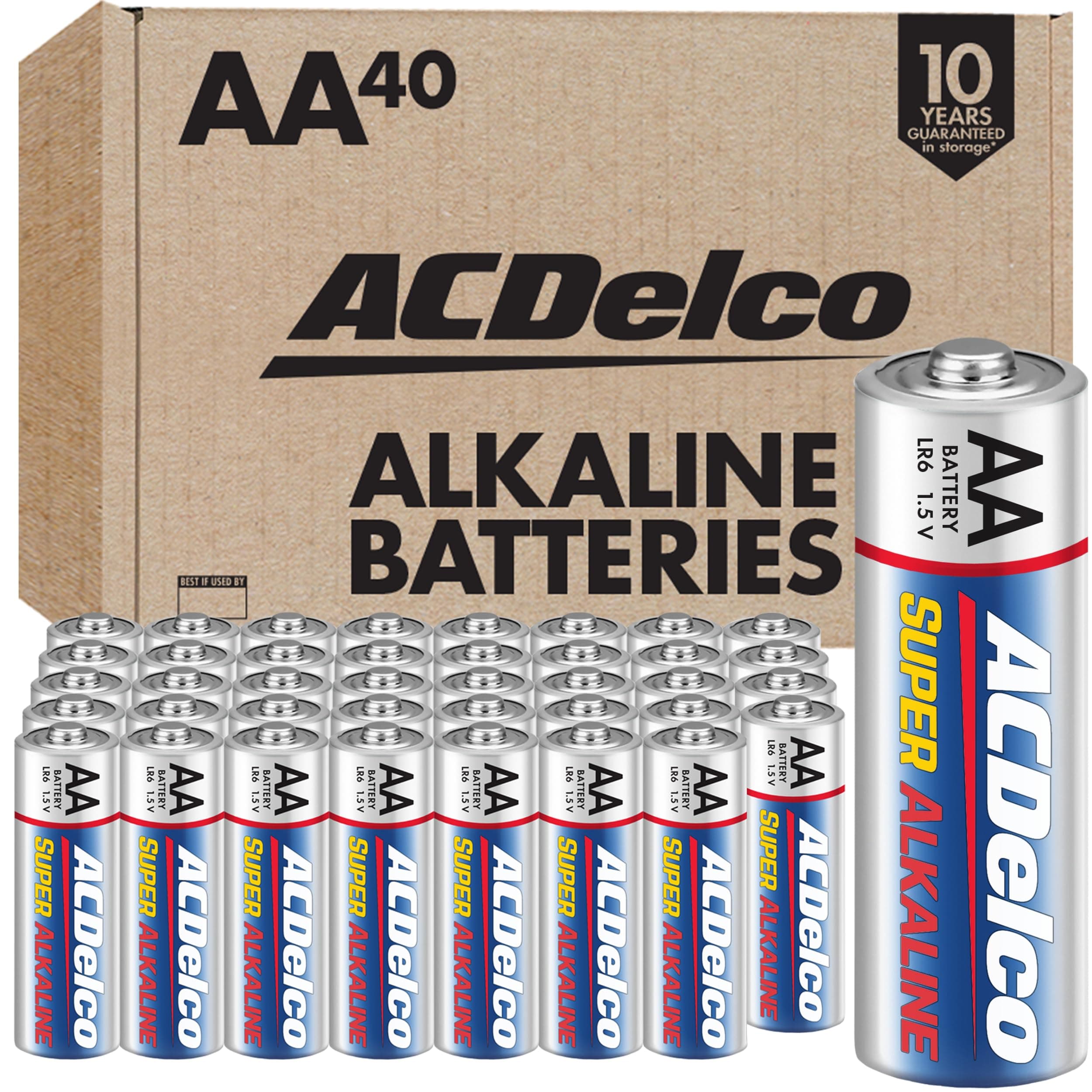 ACDelco 40-Count Double AA Batteries, Maximum Power Super Alkaline Battery for Home and Office, 10-Year Shelf Life, Reclosable Packaging AA - 40 Count