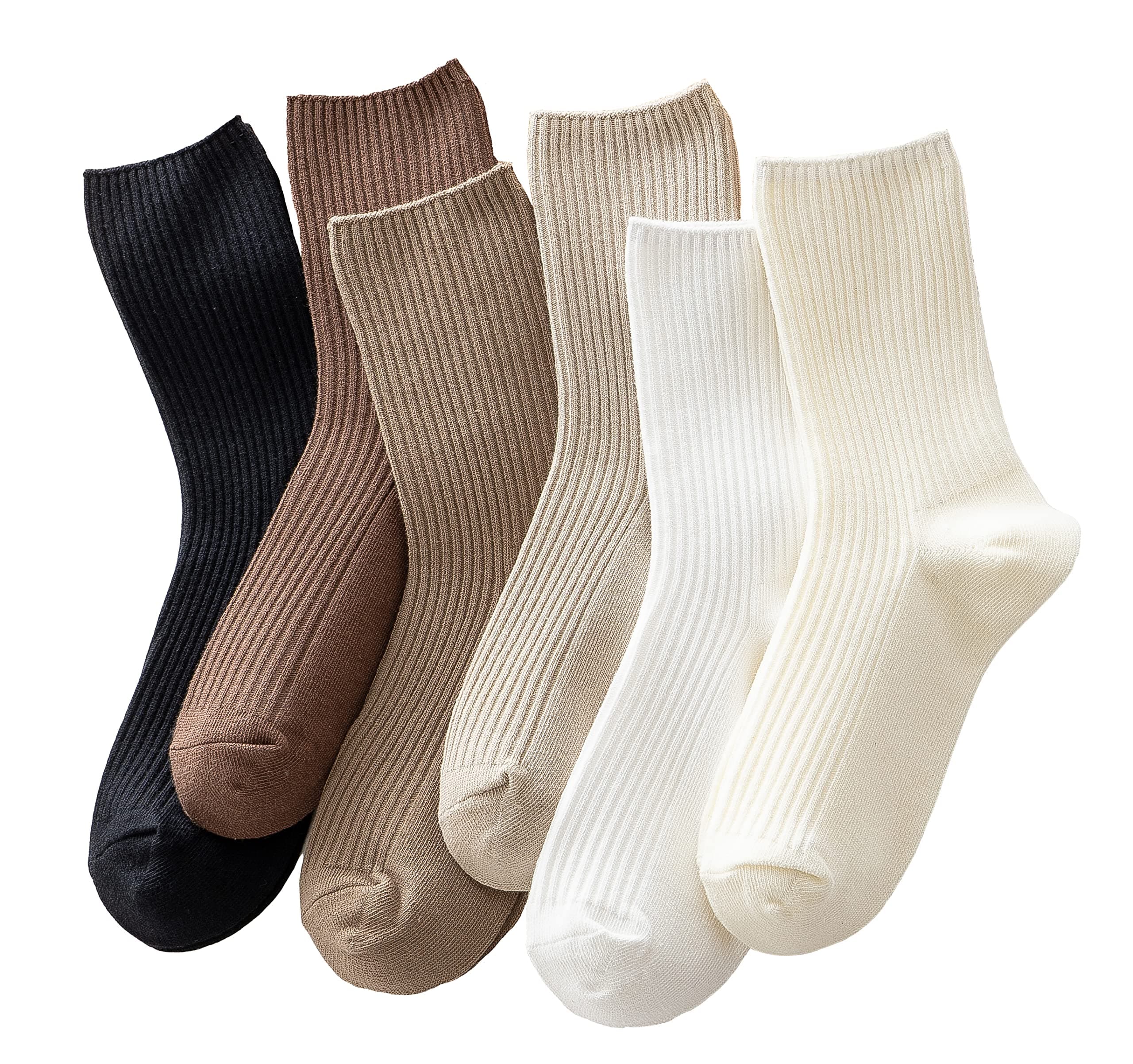 ACCFOD Womens Cute Crew Socks Casual Athletic Aesthetic Socks Neutral Cotton Socks for Women Granola Girls Clothes 5-9 Solid Color