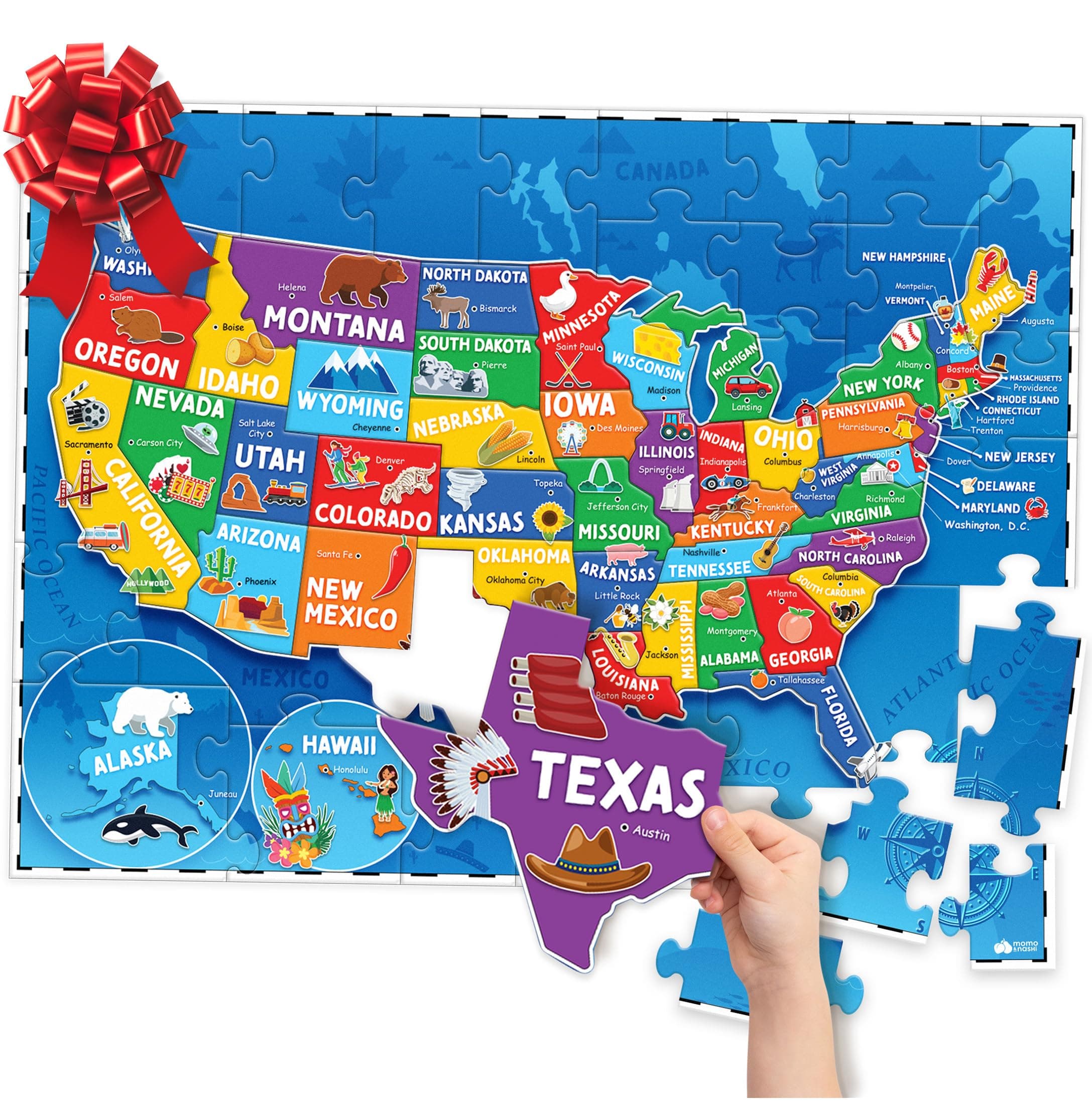 United States Puzzles for Kids Ages 4-6 - Educational Toys for 4+ Year Old Boys & Girls - 70pcs USA Map Kids Puzzle with 50 States & Capitals - Floor Jigsaw Puzzles - Gifts for Grandkids Usa Map Puzzle for Kids