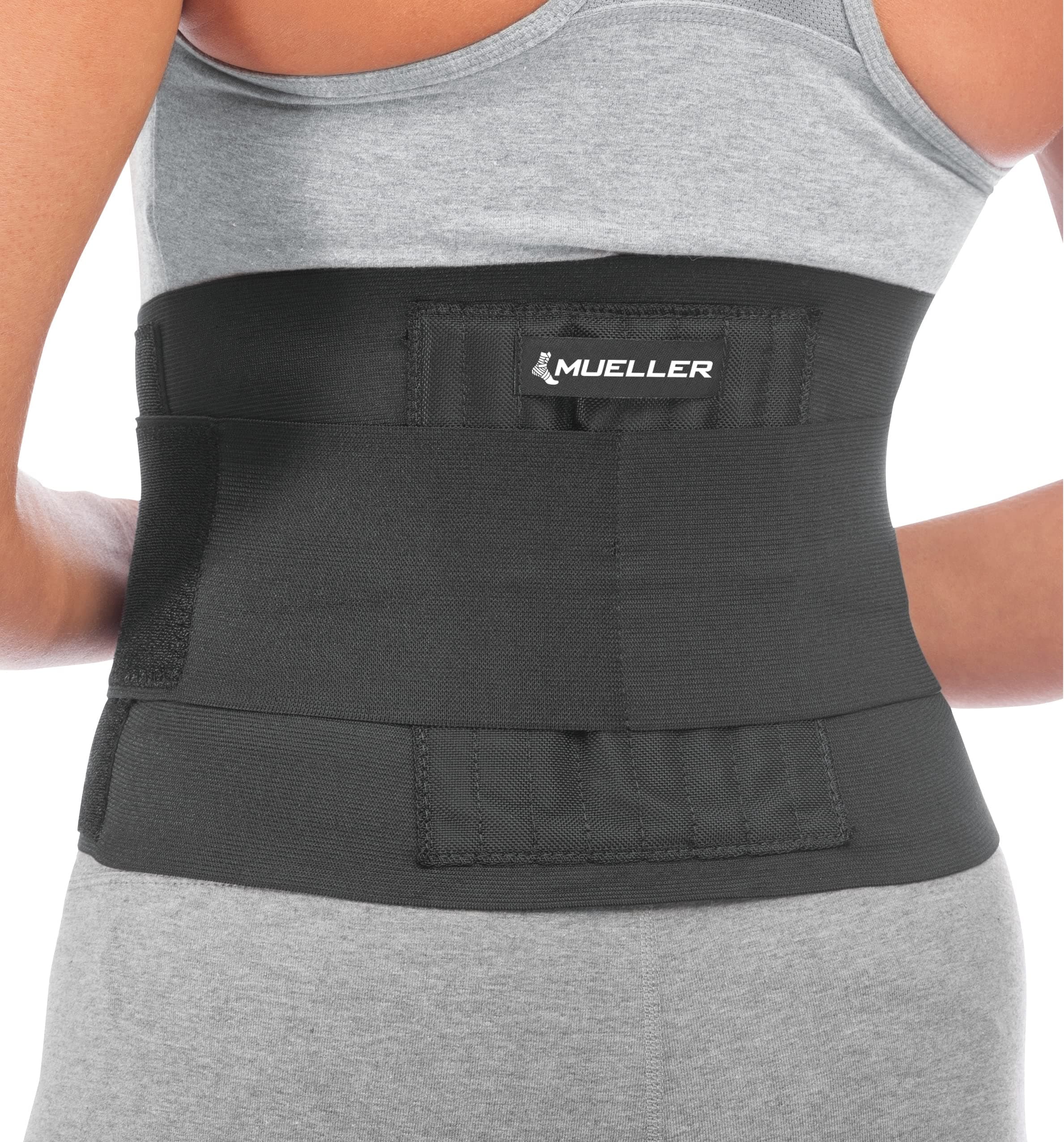 MUELLER Sports Medicine Adjustable Back Brace, Ideal for Upper and Lower Back Pain, Relief & Support for Men and Women, Strains, Sciatica, Scoliosis, Black Back Brace OSFM