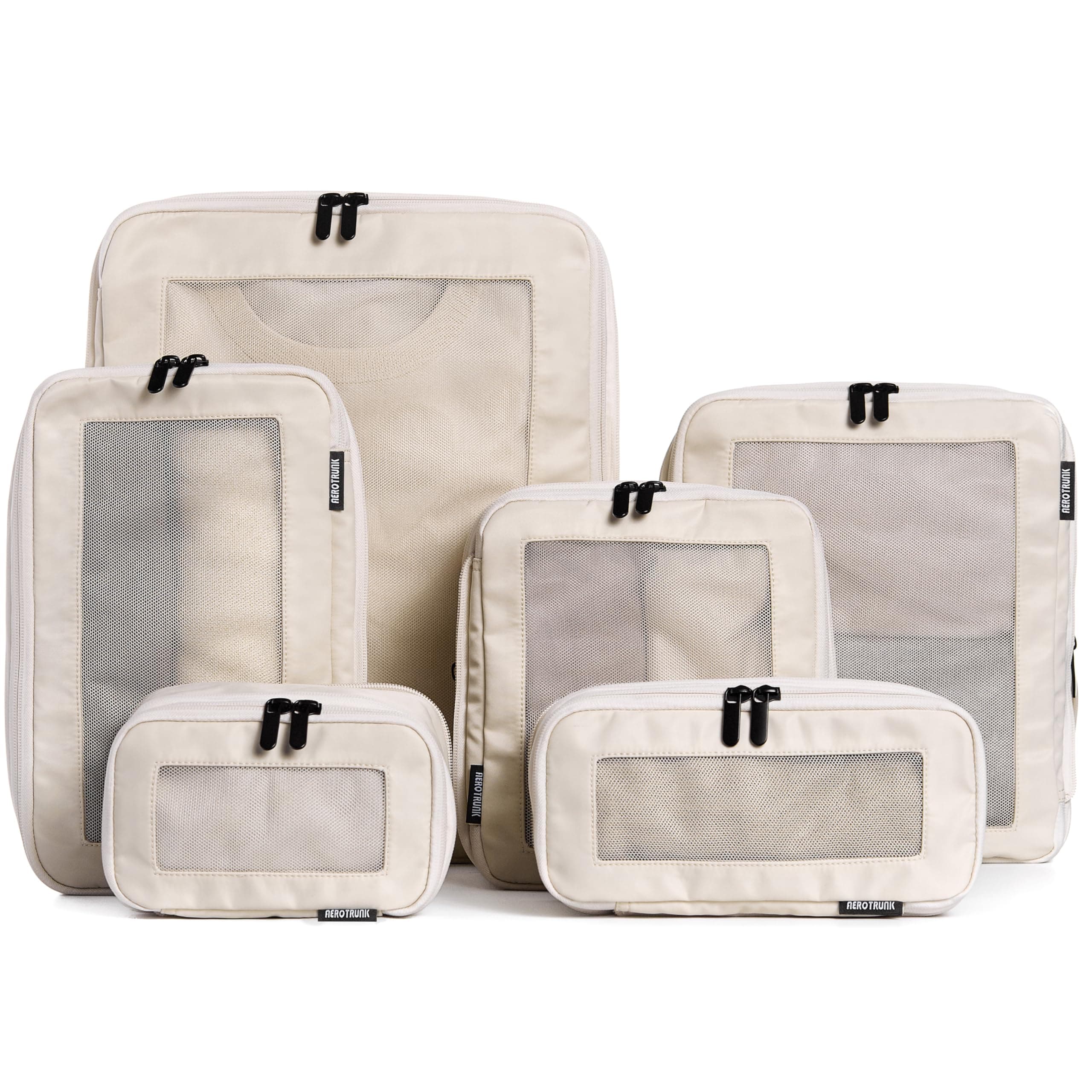 Aerotrunk Compression Packing Cubes for Travel - Luggage Organizer Bags - Double Zipper Packing Cubes for Suitcases (6-Pack, Beige) 6-Pack Beige