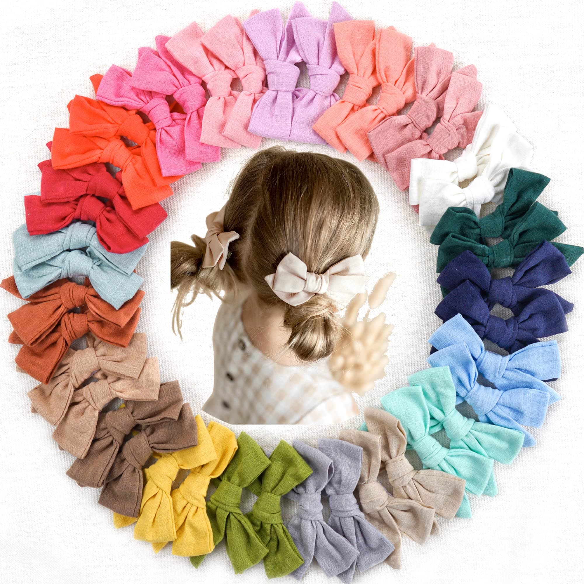 CÉLLOT 40 Pieces Girls Hair Bows Linen Fabric Bows Alligator Clips Hair Accessories for Little Girls Toddlers Kids and Teens 40pcs/Classic