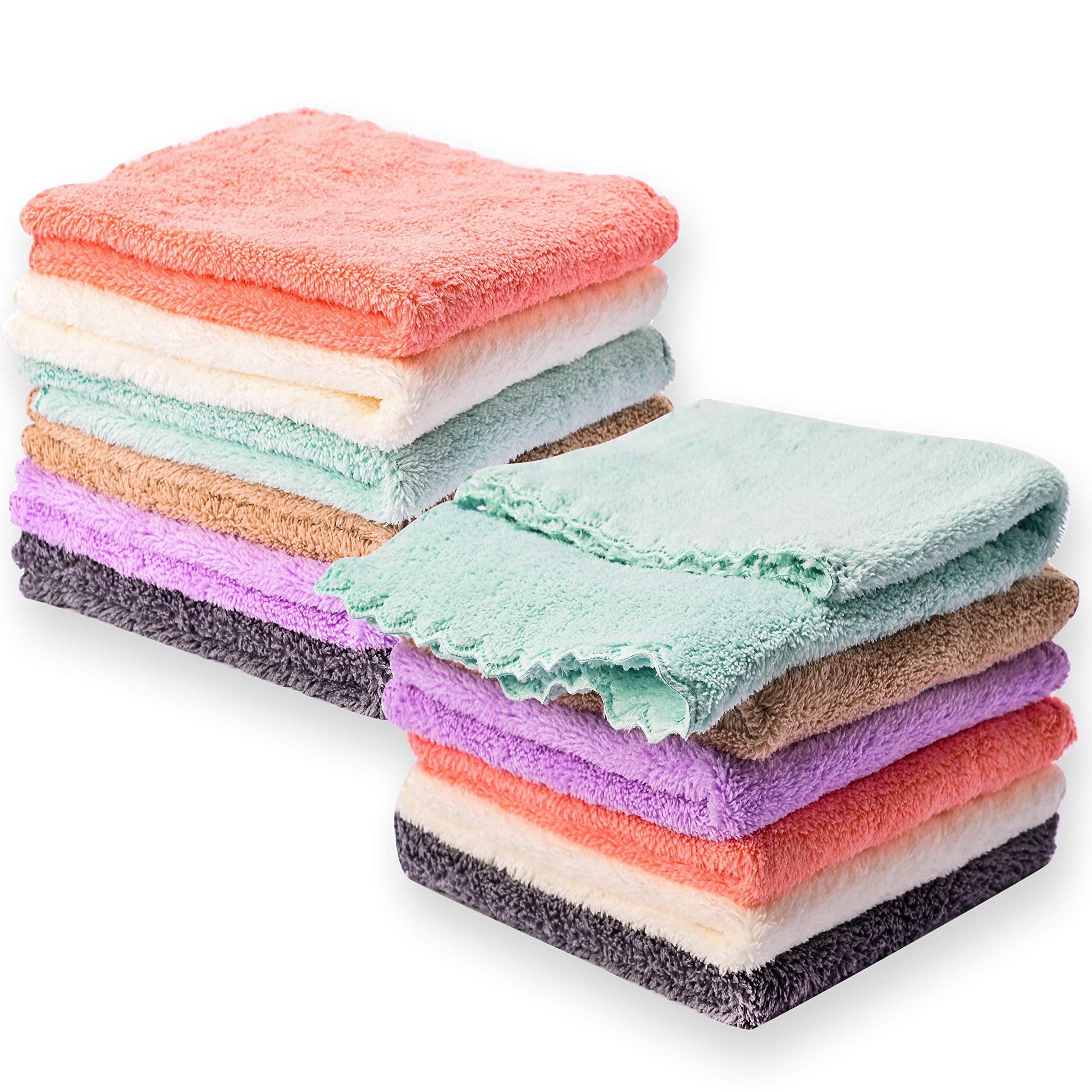 Kyapoo Baby Washcloths 12 Pack 12x12 Inches Microfiber Coral Fleece Extra Absorbent and Soft for Newborns, Infants and Toddlers Multicolored