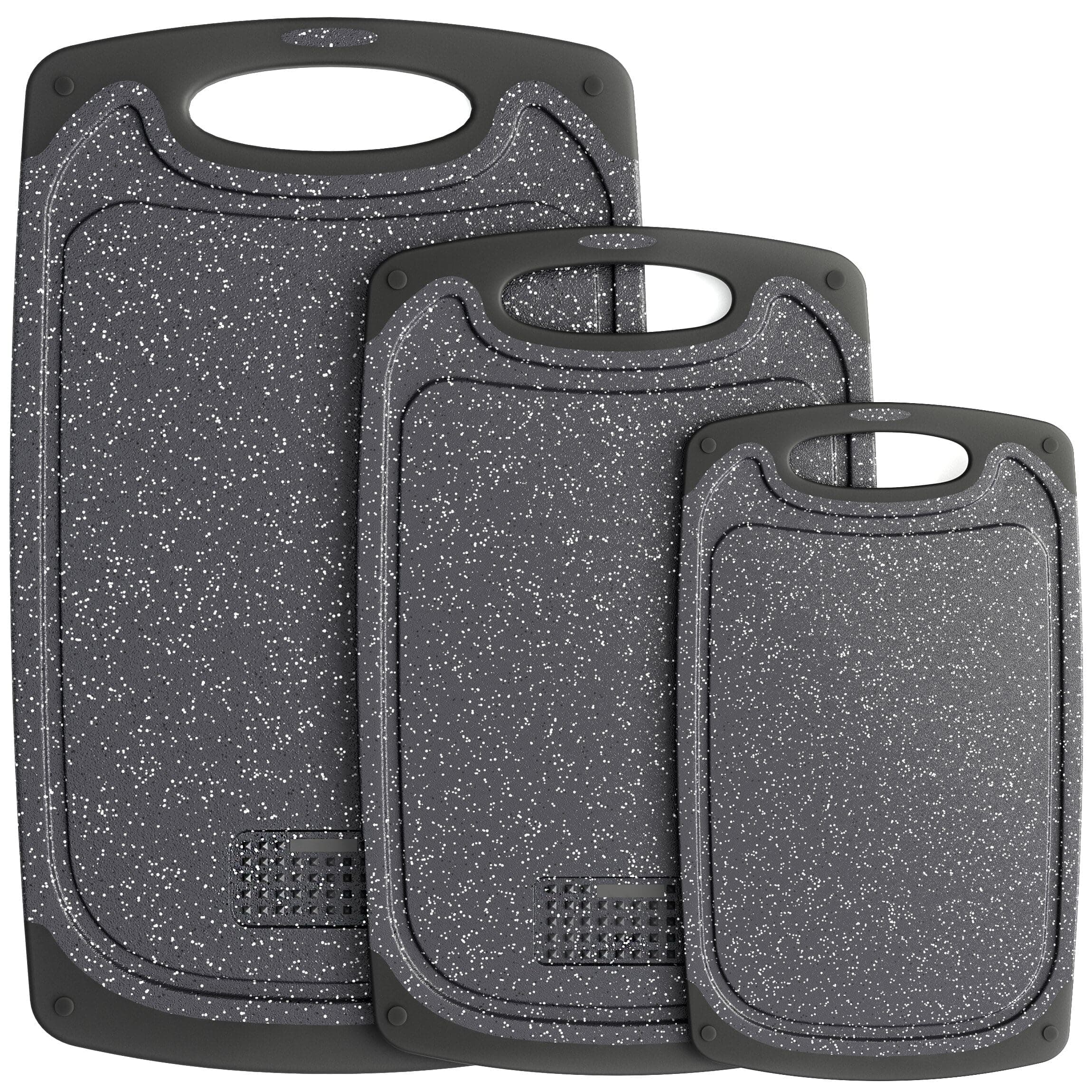 Tribal Cooking Cutting Boards - 3 Set - Warrior Strength Small to Extra Large Cutting Boards for Kitchen, Meat, Vegetables - Dishwasher Safe, Juice Groove, Non-Slip Rubber Chopping Board Set Black / Gray