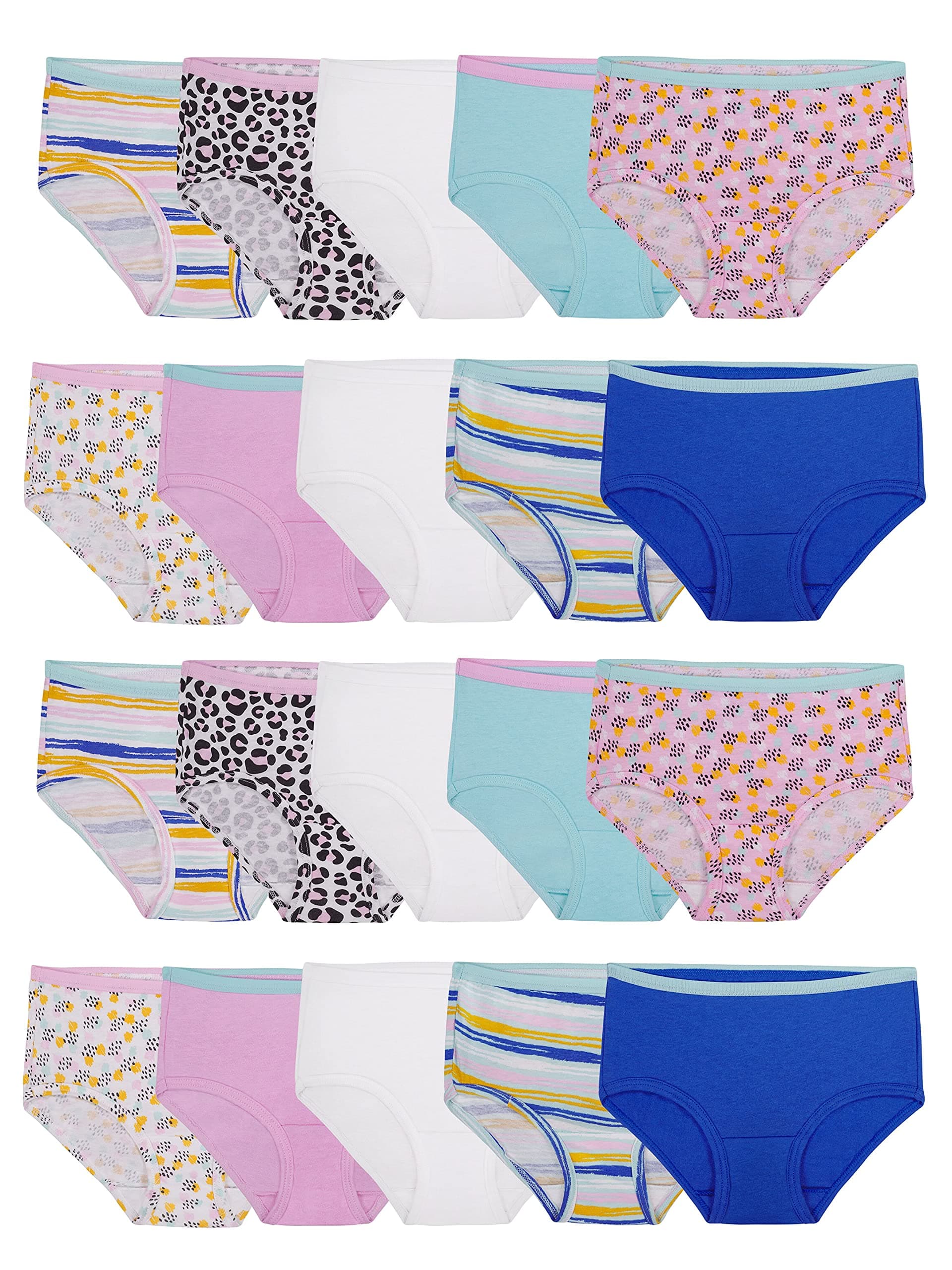 Fruit of the Loom Girls' Cotton Brief Underwear Multipacks 6 Brief - 20 Pack - White/Stripes/Animal Print