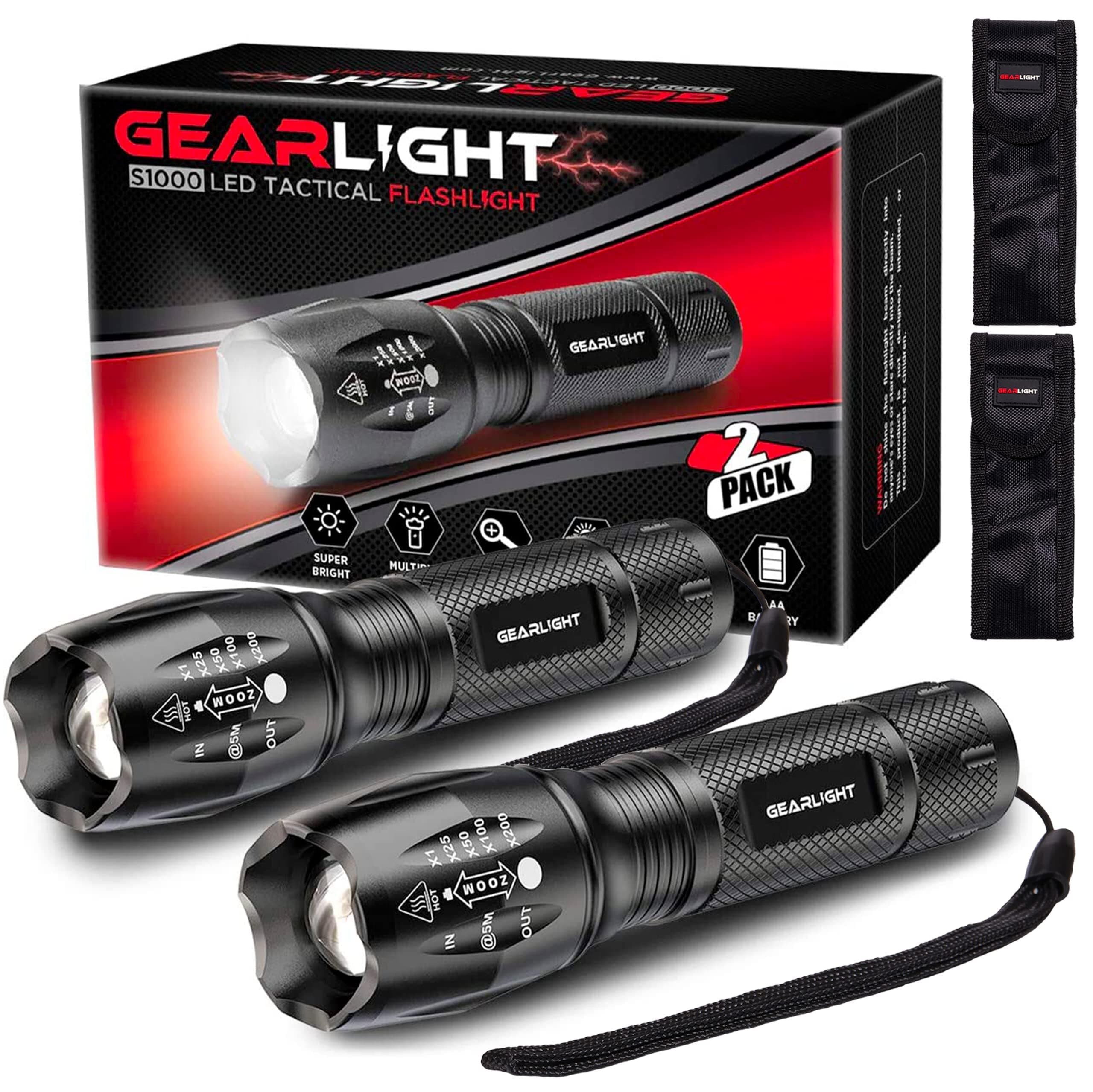 GearLight LED Flashlights - Mini Camping Flashlights with High Lumens, 5 Modes, Zoomable Beam - Bright and Versatile Flash Light for Outdoor and Home Use - S1000-2 Pack, (Batteries Not Included) S1000 2 Pack, (Batteries Not Included)