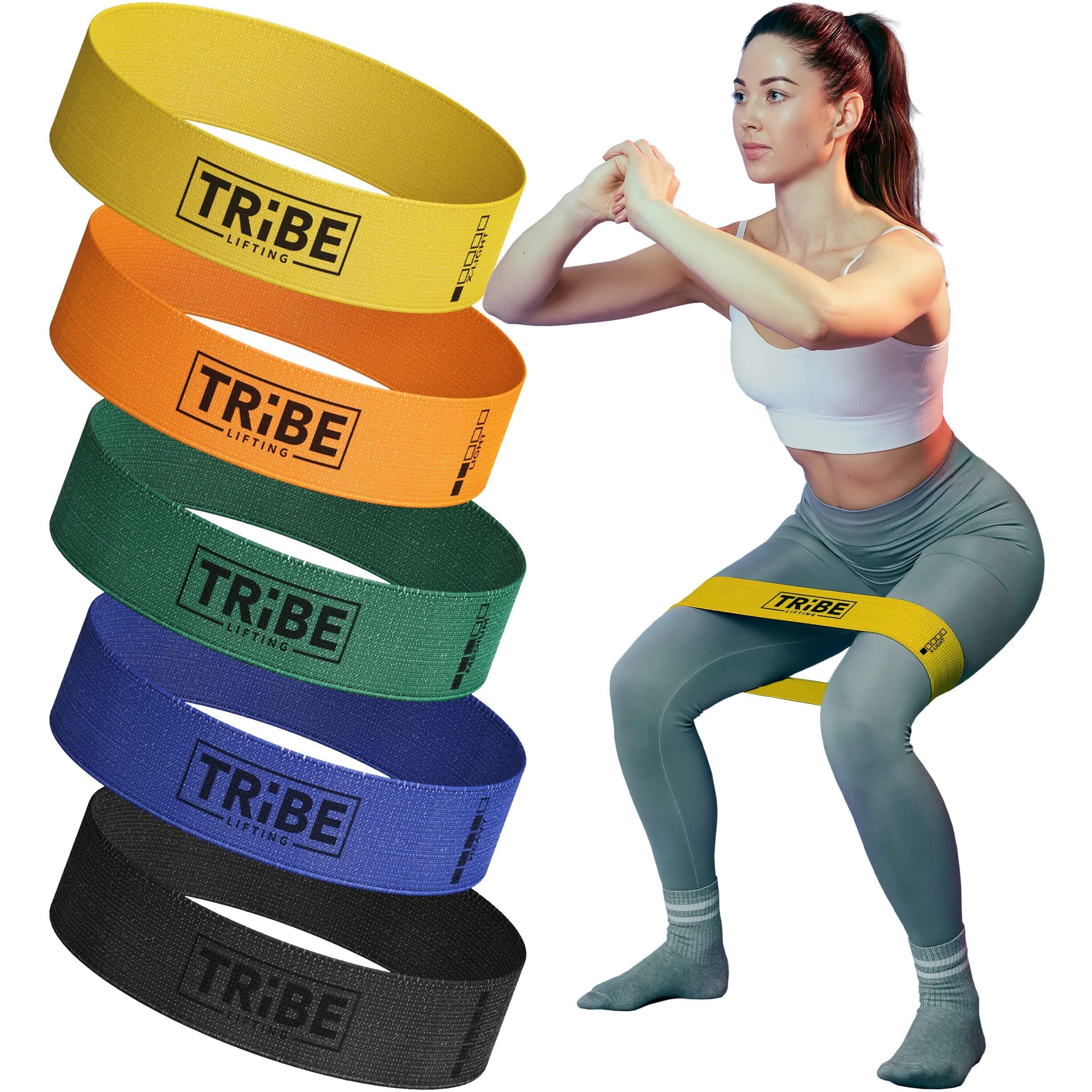 Tribe Lifting Fabric Resistance Bands for Glutes & Legs | 5 Fabric Workout Bands Set | Thick Booty Bands for Squats, Lunges, Hip Training, Physical Therapy & Home Workouts Multicolor