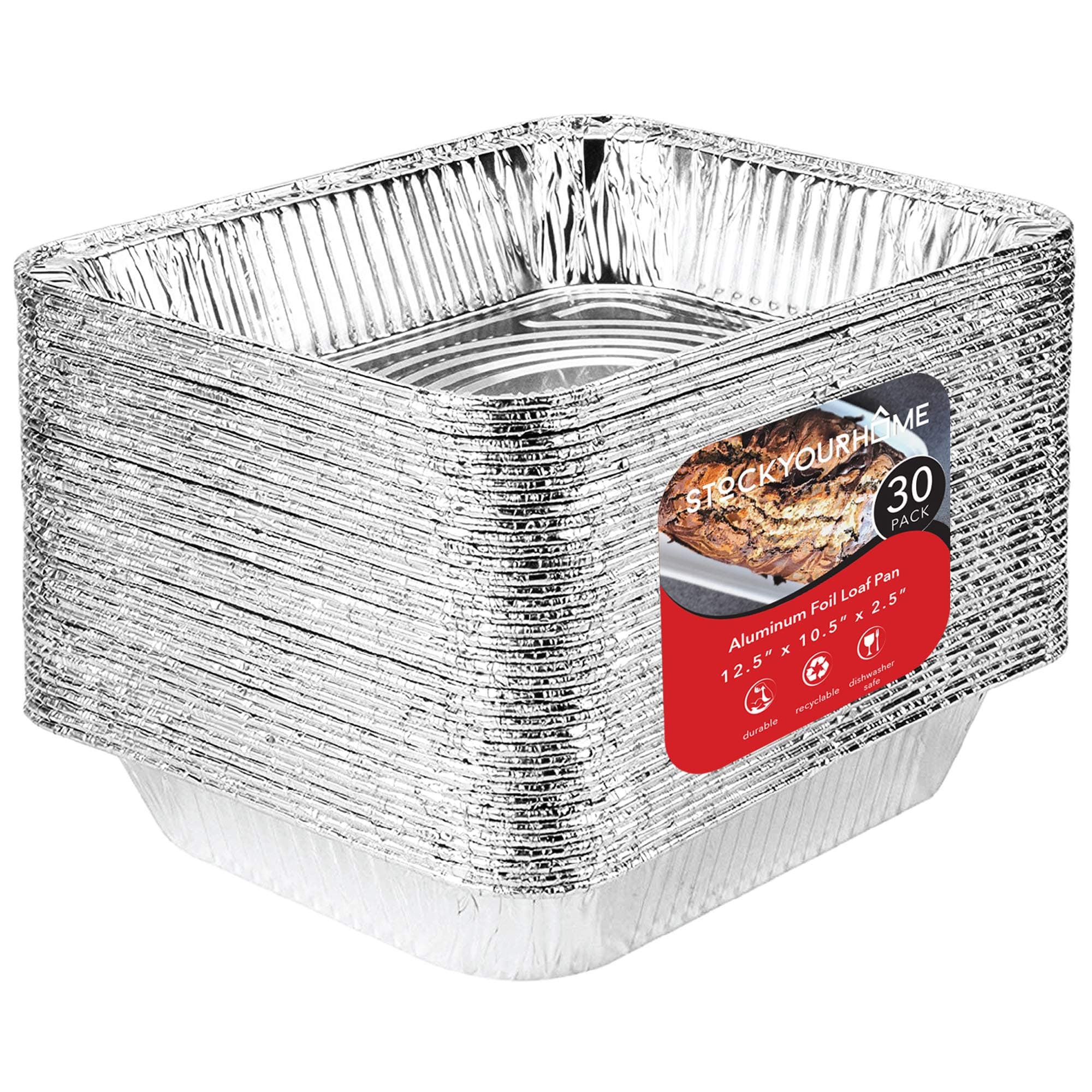 Stock Your Home Aluminum Pans 9x13 Disposable Foil Pans (30 Pack) - Half Size Steam Table Deep Pans - Tin Foil Pans Great for Cooking, Heating, Storing, Prepping Food