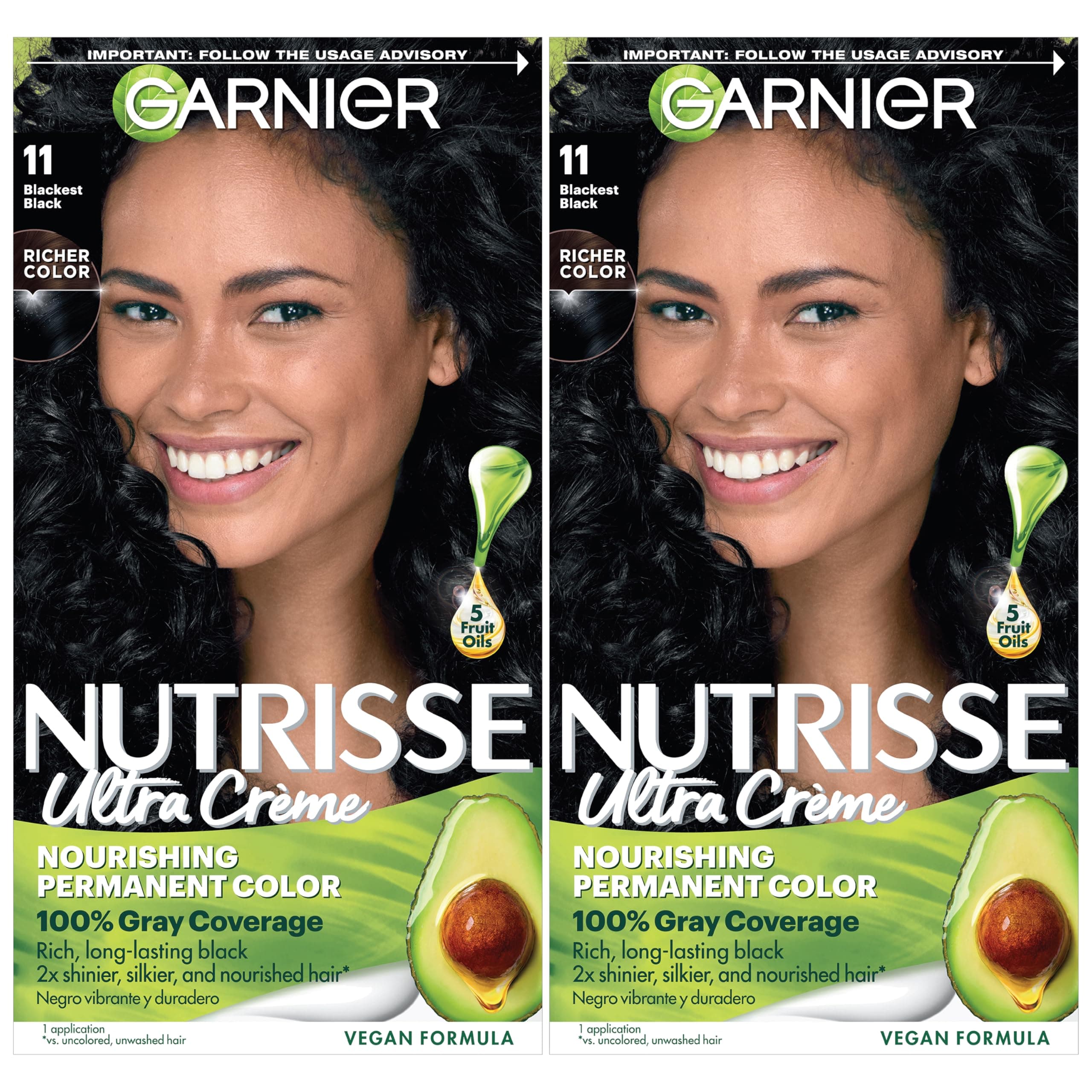 Garnier Hair Color Nutrisse Nourishing Creme, 11 Blackest Black (Peppercorn) Permanent Hair Dye, 2 Count (Packaging May Vary) 11 Blackest Black (Peppercorn) 1 Count (Pack of 2)