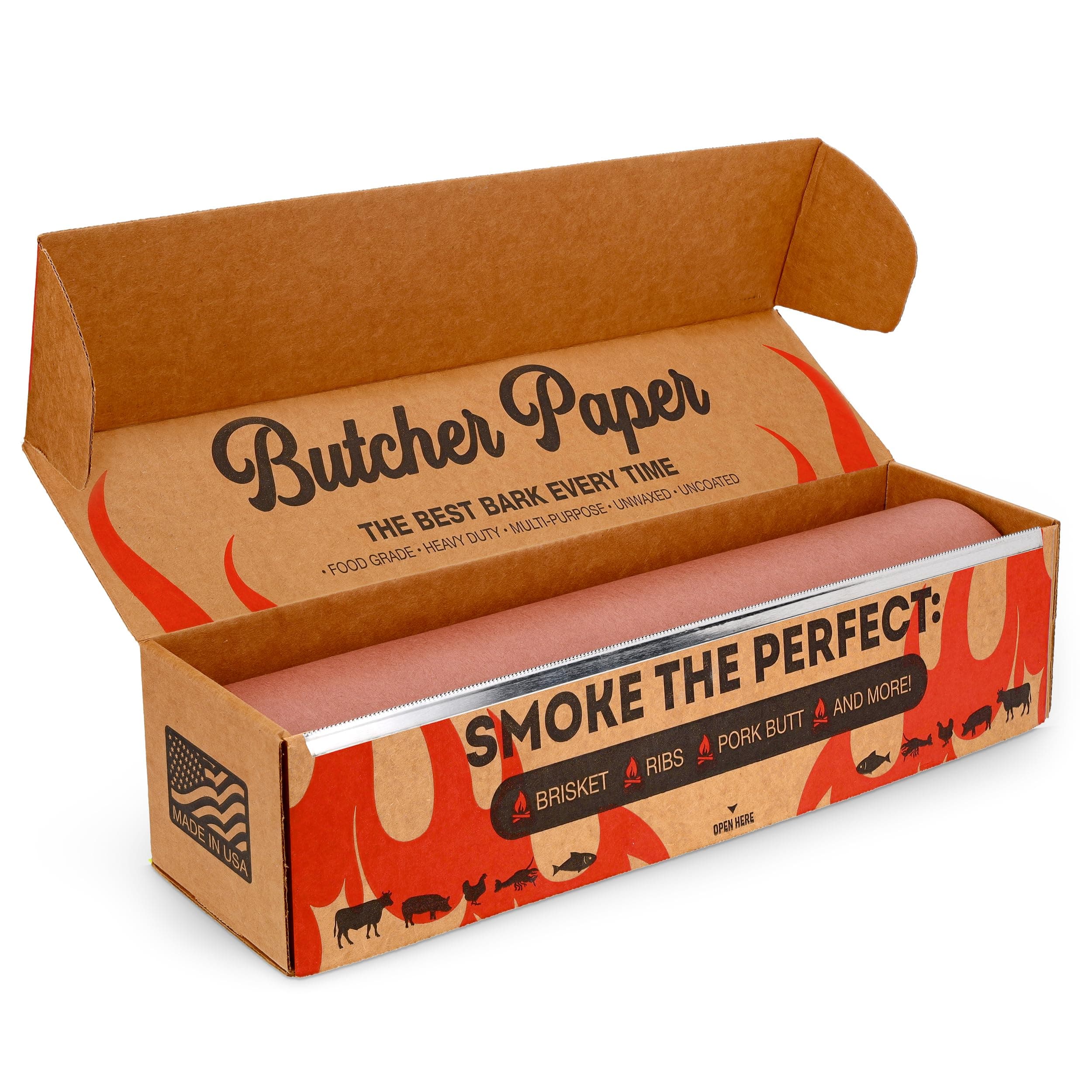 Bryco Goods Pink Butcher Paper Roll with Dispenser Box, 18" x 175' (2100”) Food-Grade Peach Butcher Paper for Smoker, BBQ, Grilling, Smoking Meat - USA Made - Unbleached, Uncoated and Unwaxed 18 Inches by 175 Feet
